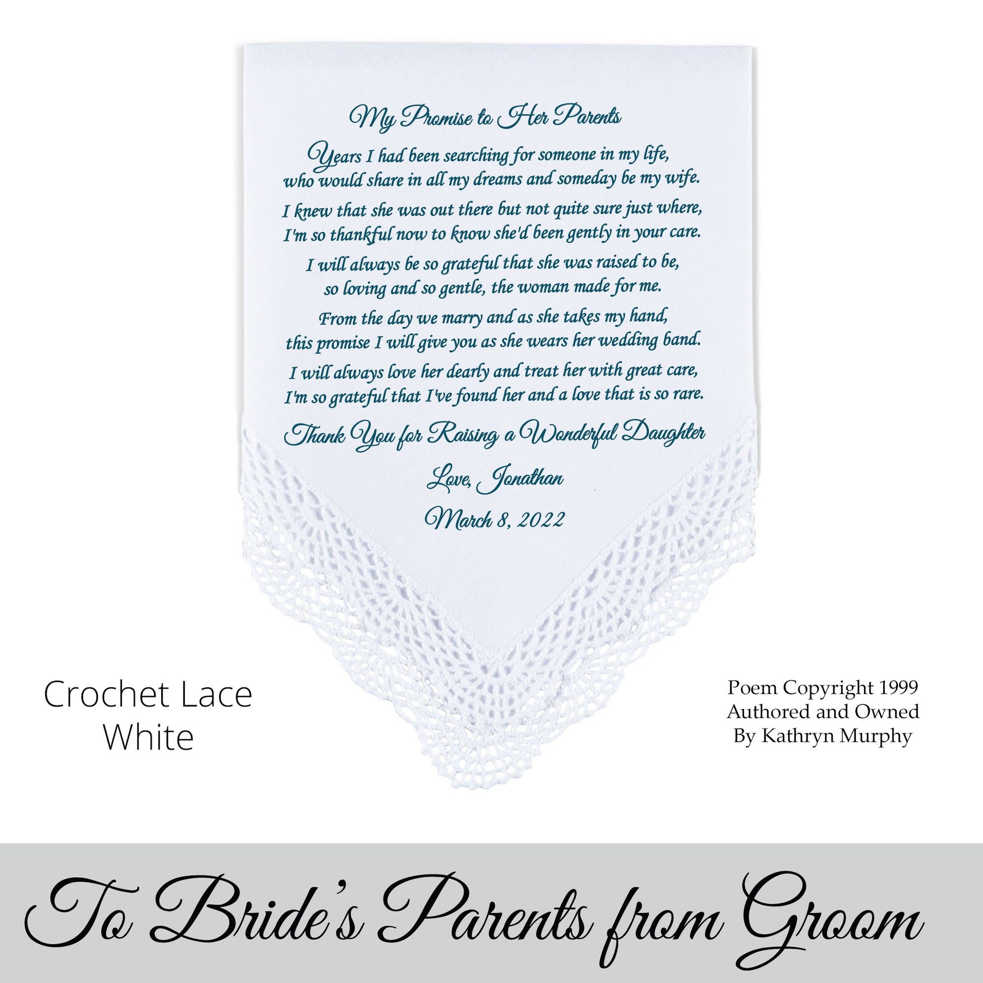 Parents of the Bride Gift From the Groom personalized wedding hankie