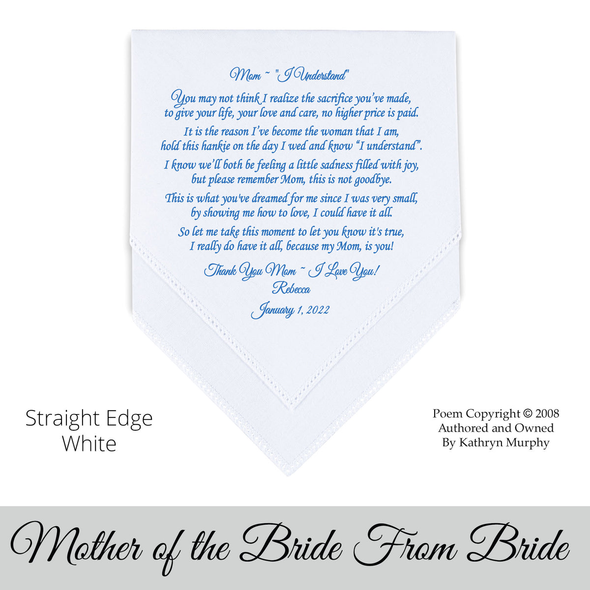 Gift for the mother of the groom. Printed wedding hankie 