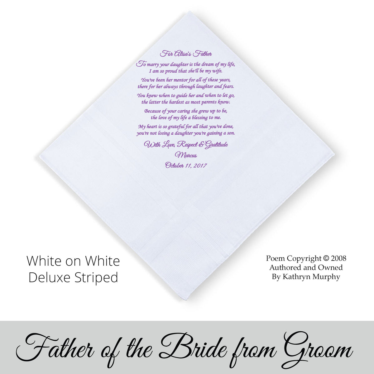 father of the bride gift from the groom. Wedding handkerchief &quot;For Her Father&quot; 