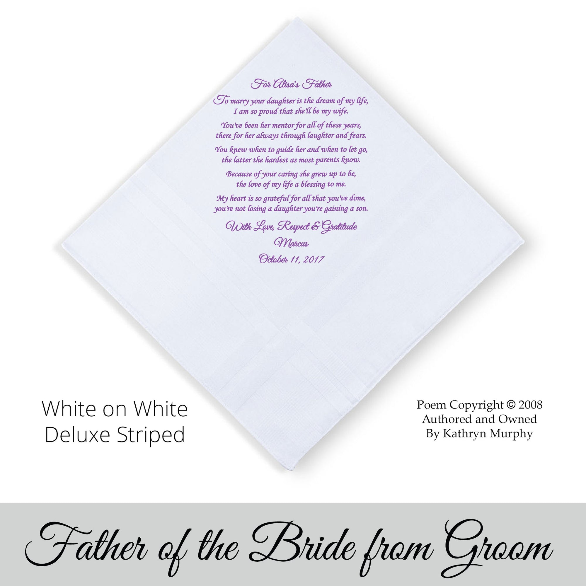 father of the bride gift from the groom. Wedding handkerchief "For Her Father" 
