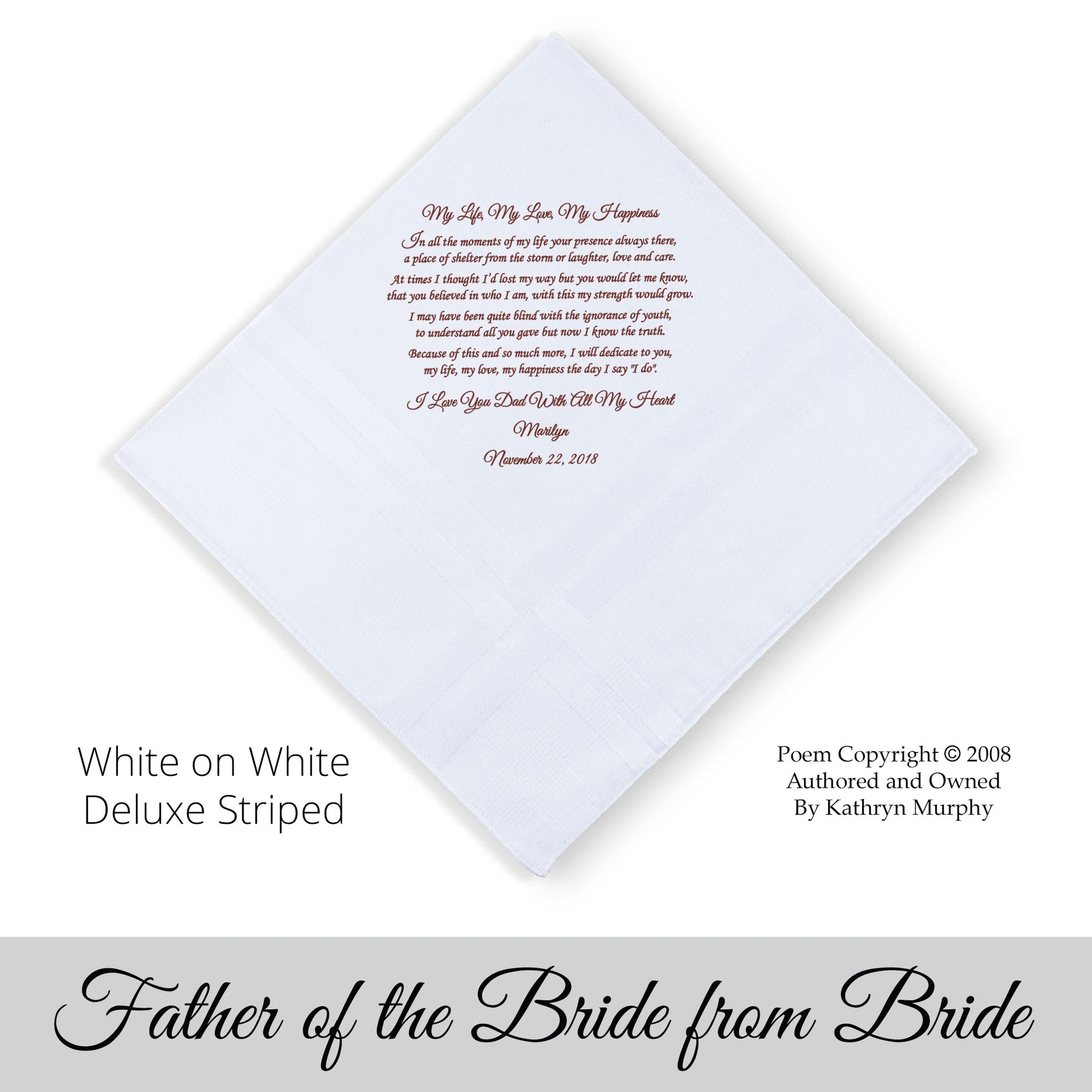 Father of the Bride Gift.  Poem Printed Wedding Handkerchief 