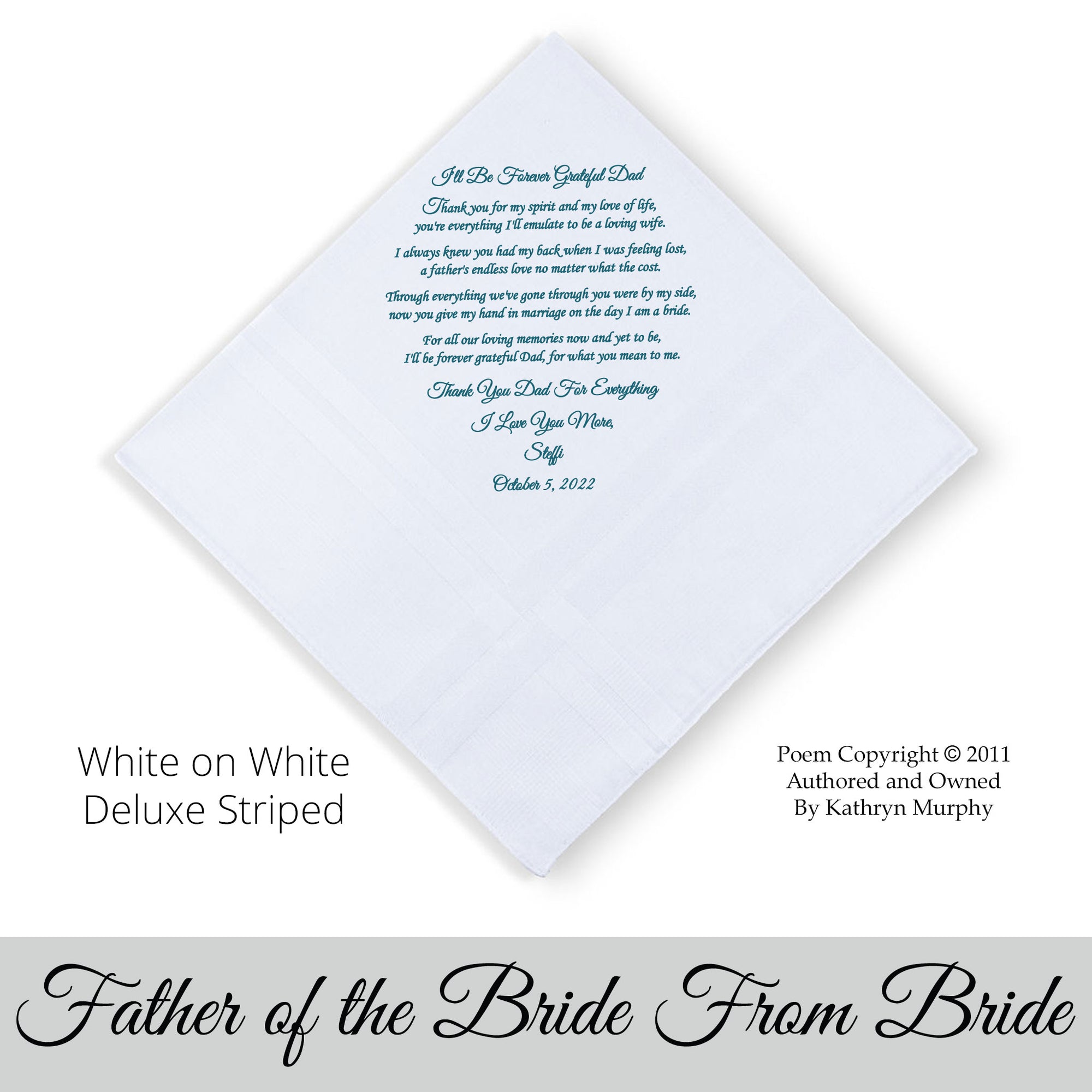 Father of the Bride Gift.  Masculine Hankie style  Swiss made white on white striped