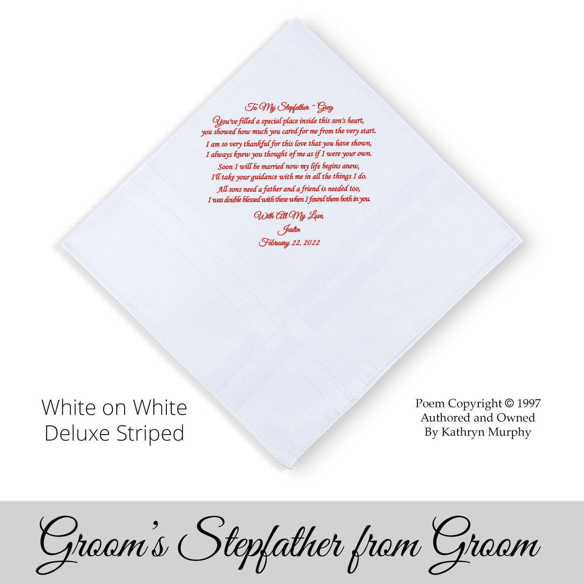 wedding hankie for the stepfather of the groom