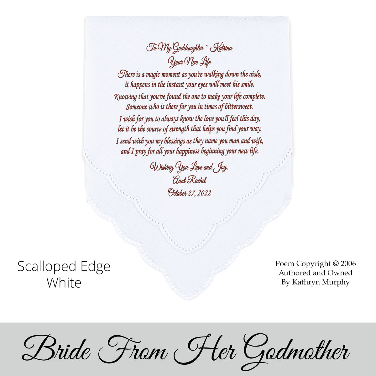Gift for the Bride wedding hankie with the poem Your New Life