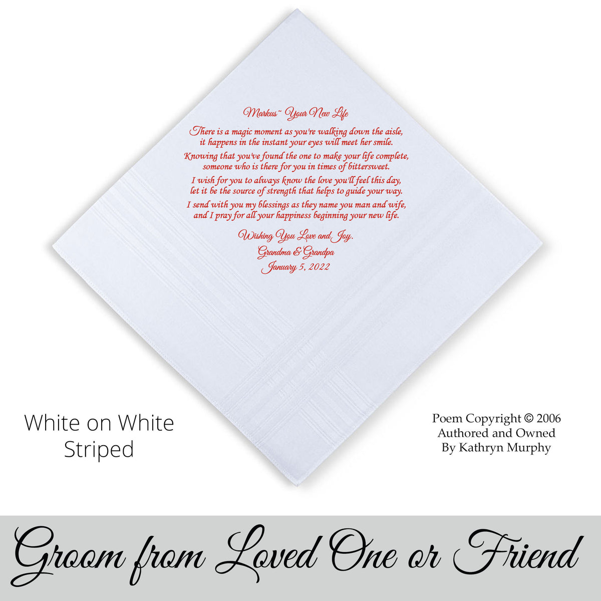 Gift for the Groom from loved one. wedding hankie with the poem Years from Now