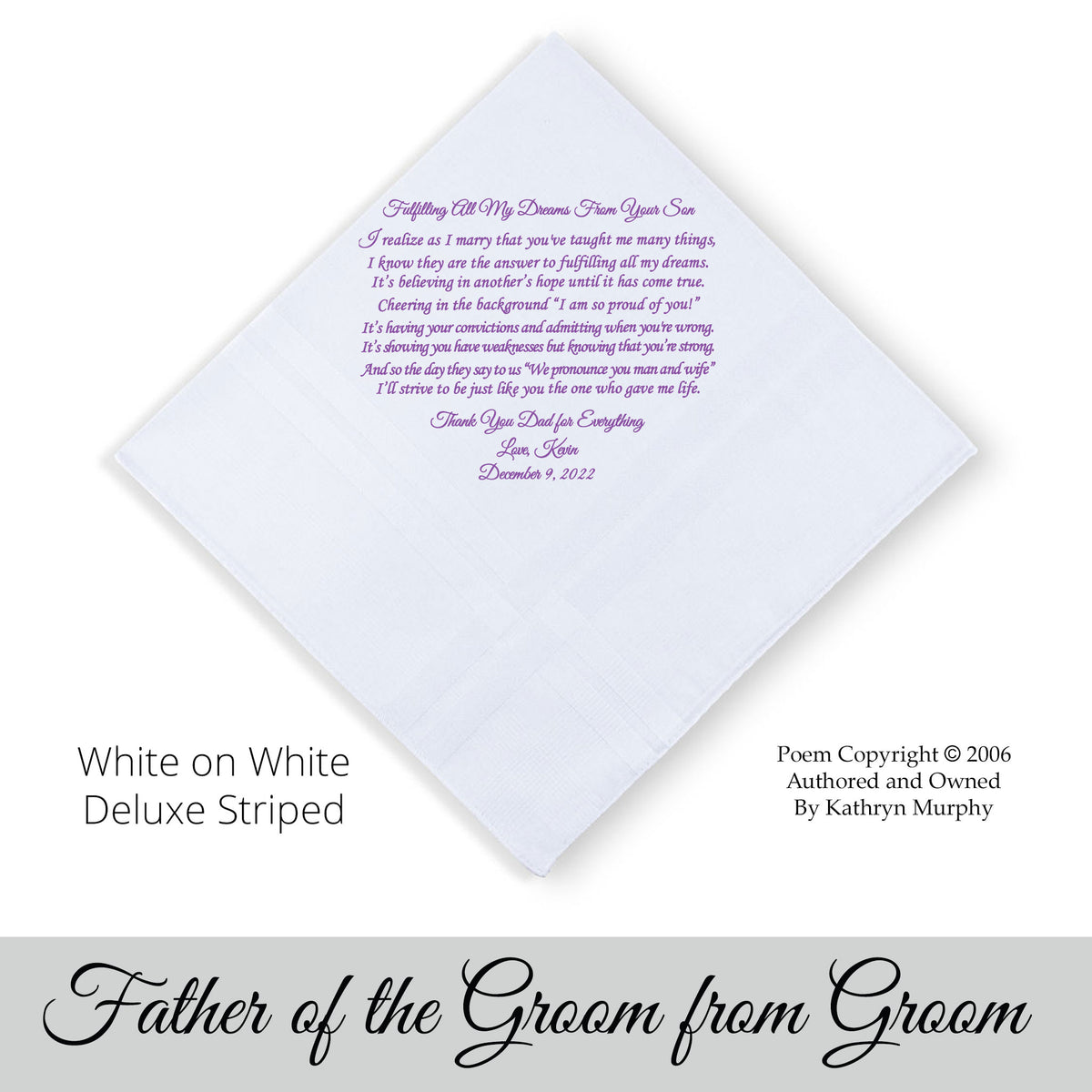 Father of the groom Gift.  Poem Printed Wedding Handkerchief 