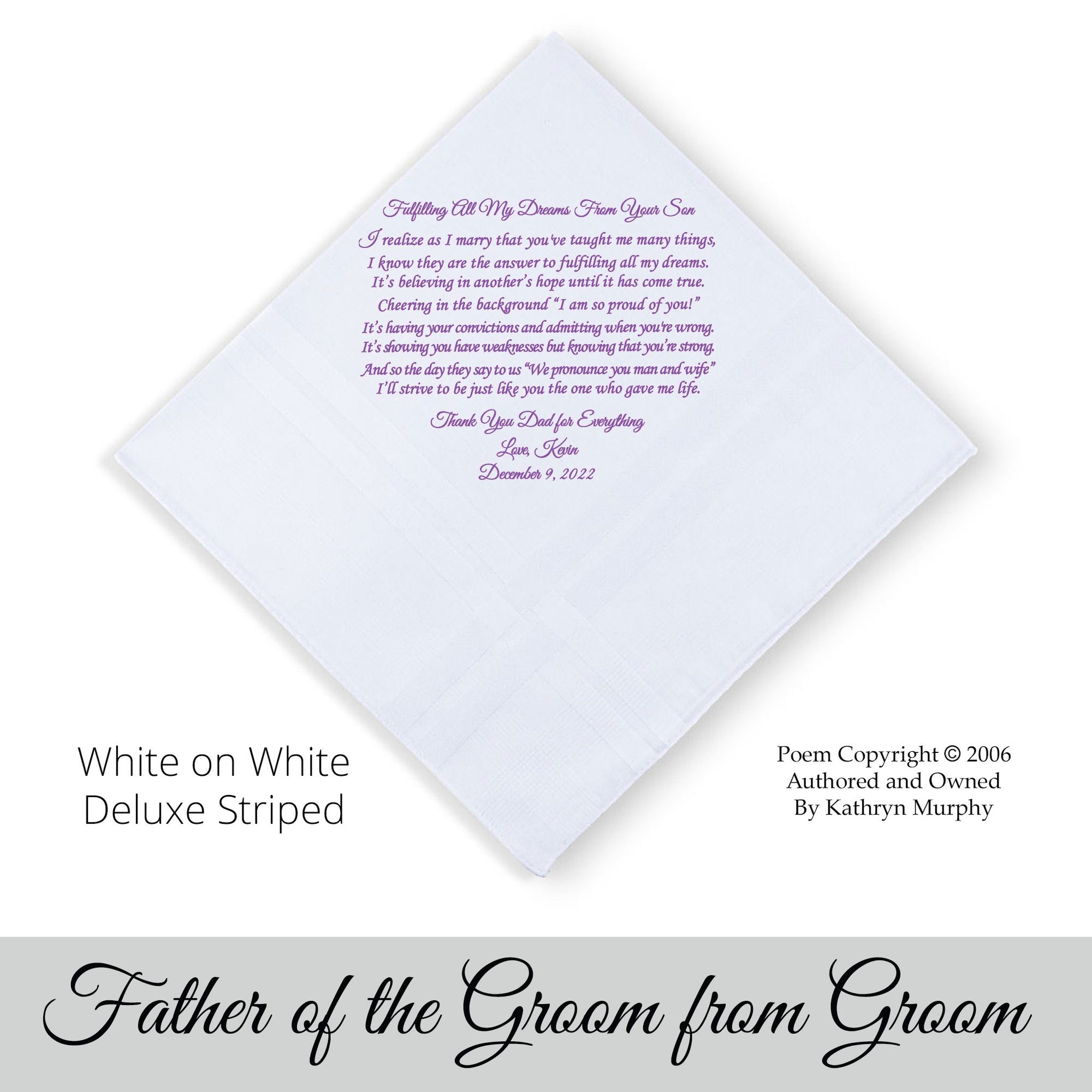 Father of the groom Gift.  Poem Printed Wedding Handkerchief 