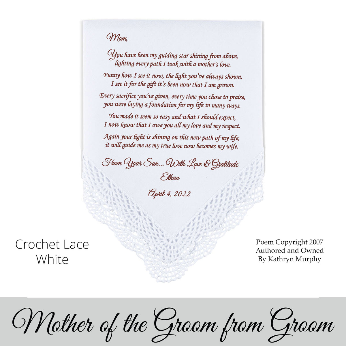 mother of the groom wedding handkerchief from the the groom