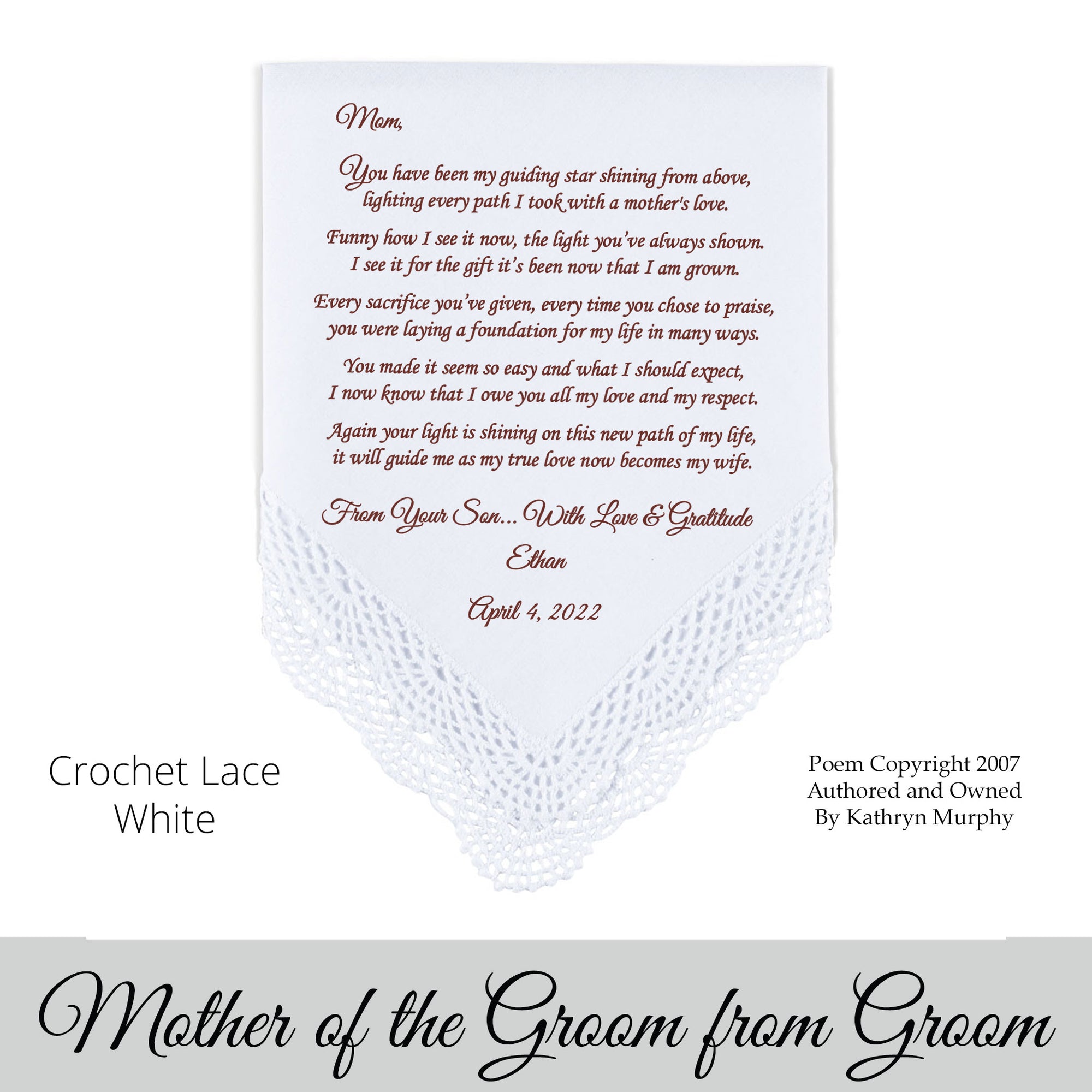mother of the groom wedding handkerchief from the the groom