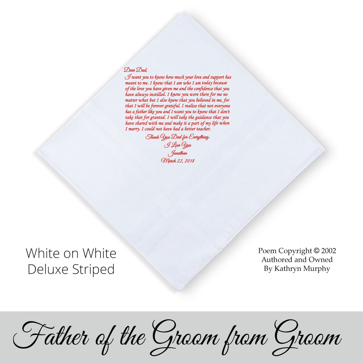 Father of the groom Gift personalized poem handkerchief