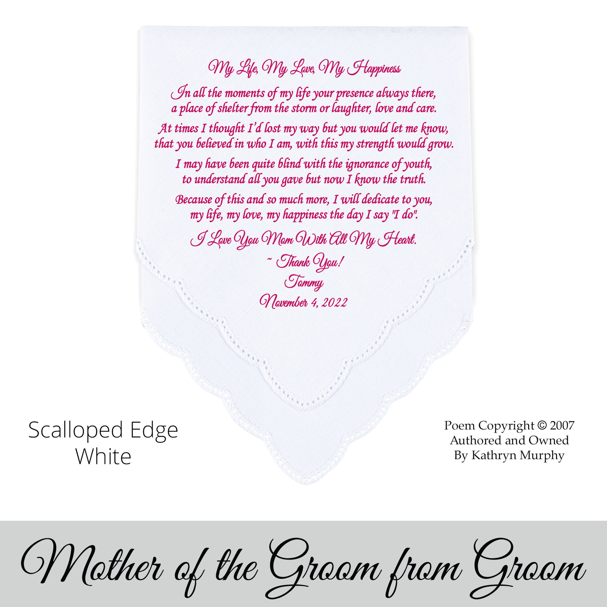 Gift for the parents of the groom. Printed wedding hankie 