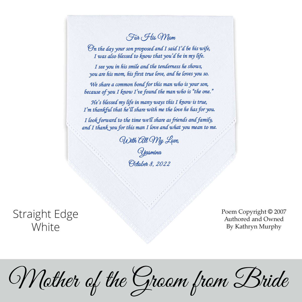 mother of the groom wedding handkerchief from the bride