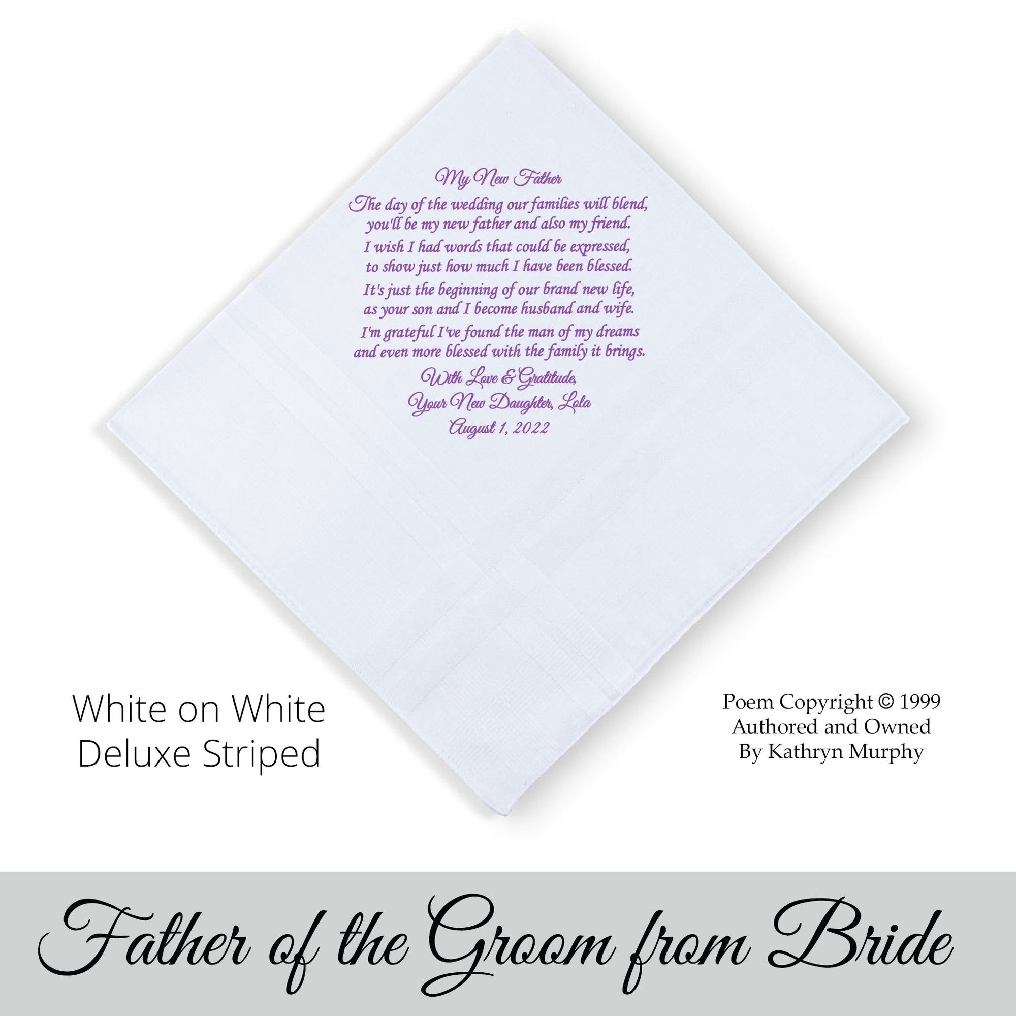 Father of the groom poem printed hankie from the bride