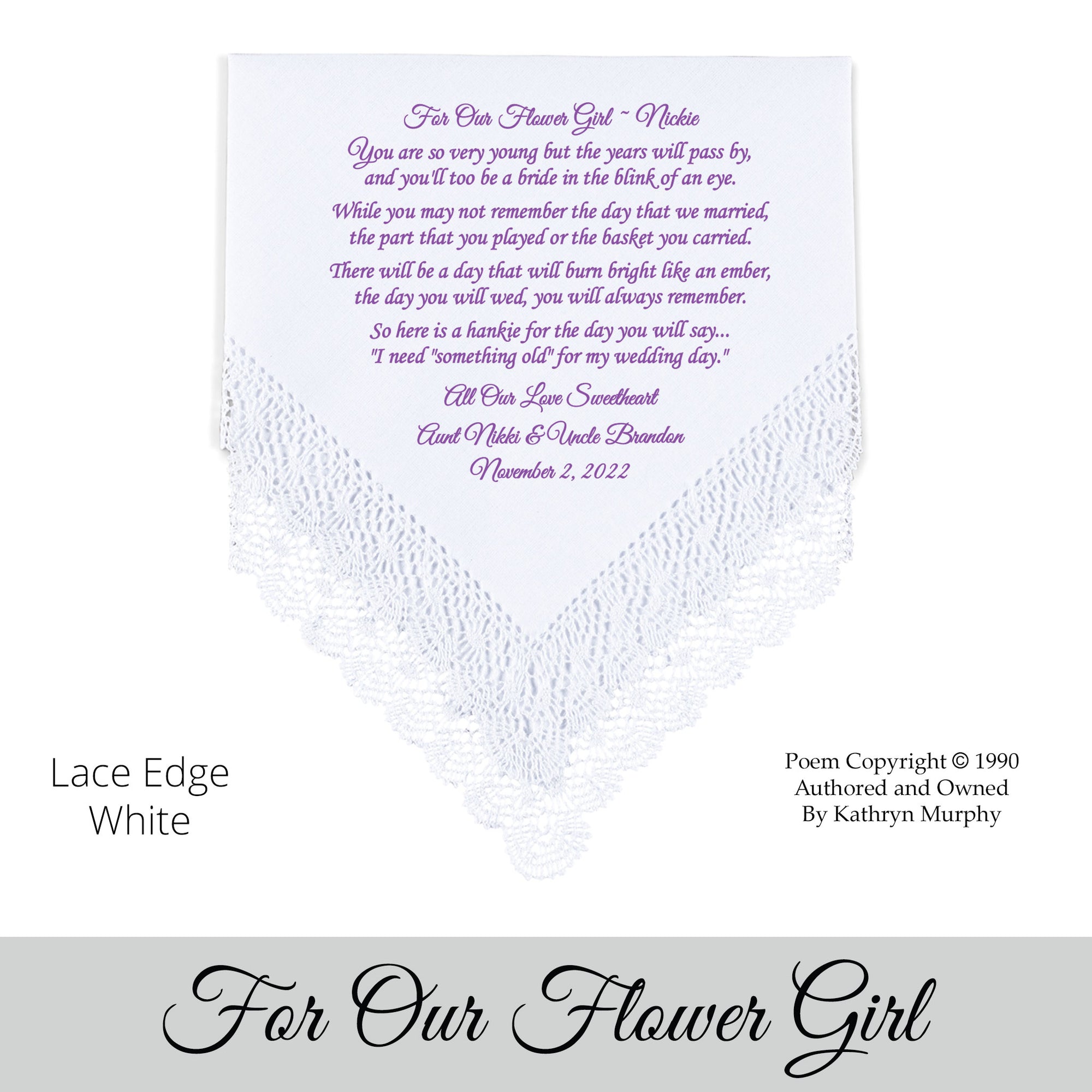 wedding handkerchief for the Flower Girl