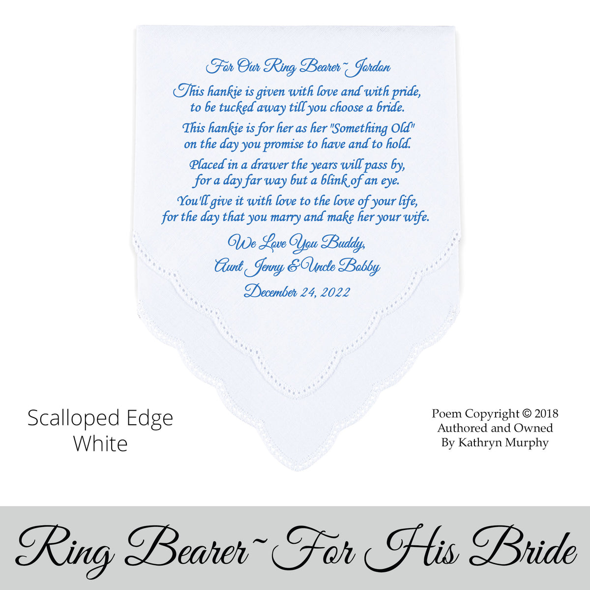 gift for the ring bearer. Printed poem handkerchief