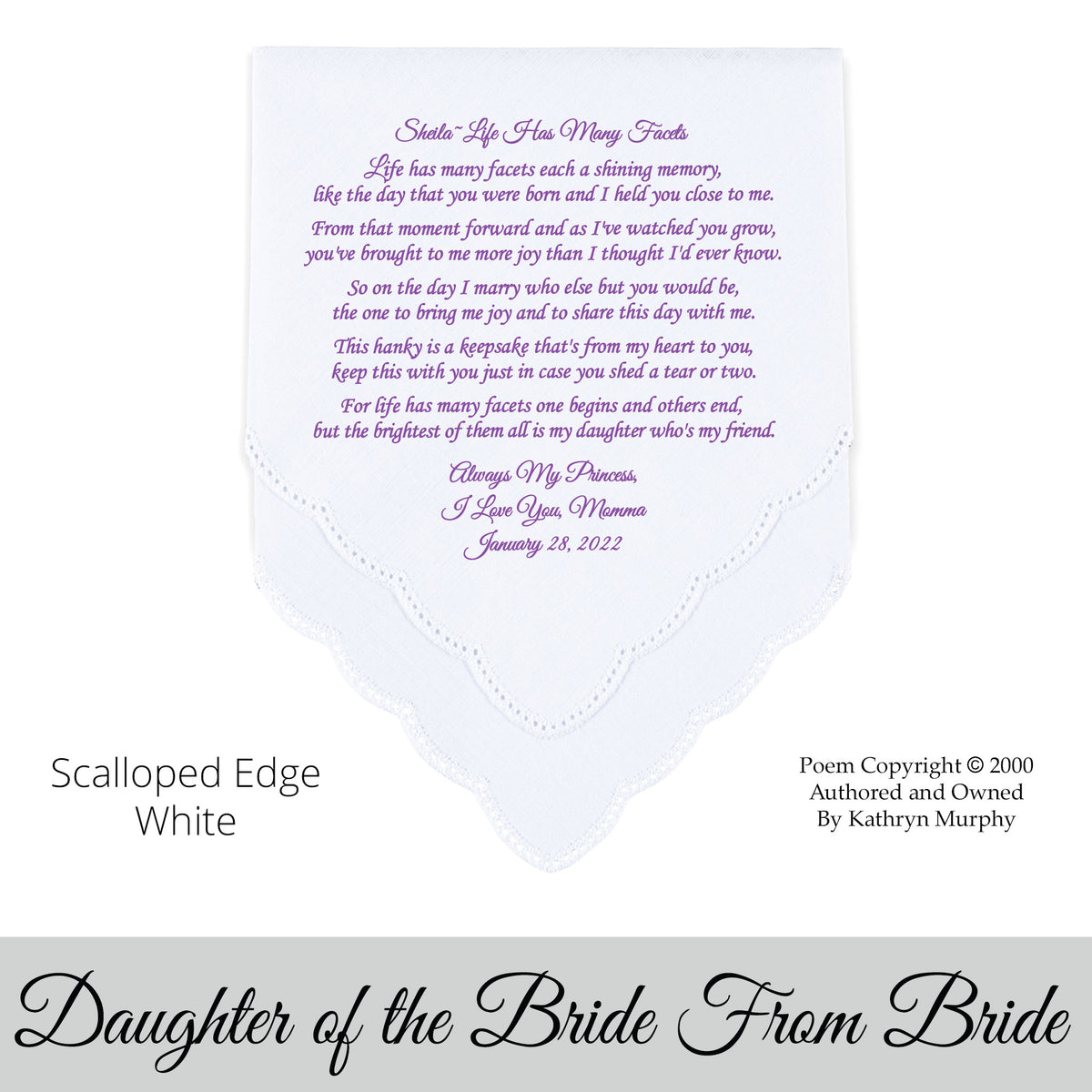 gift for daughter of the bride printed wedding hankie