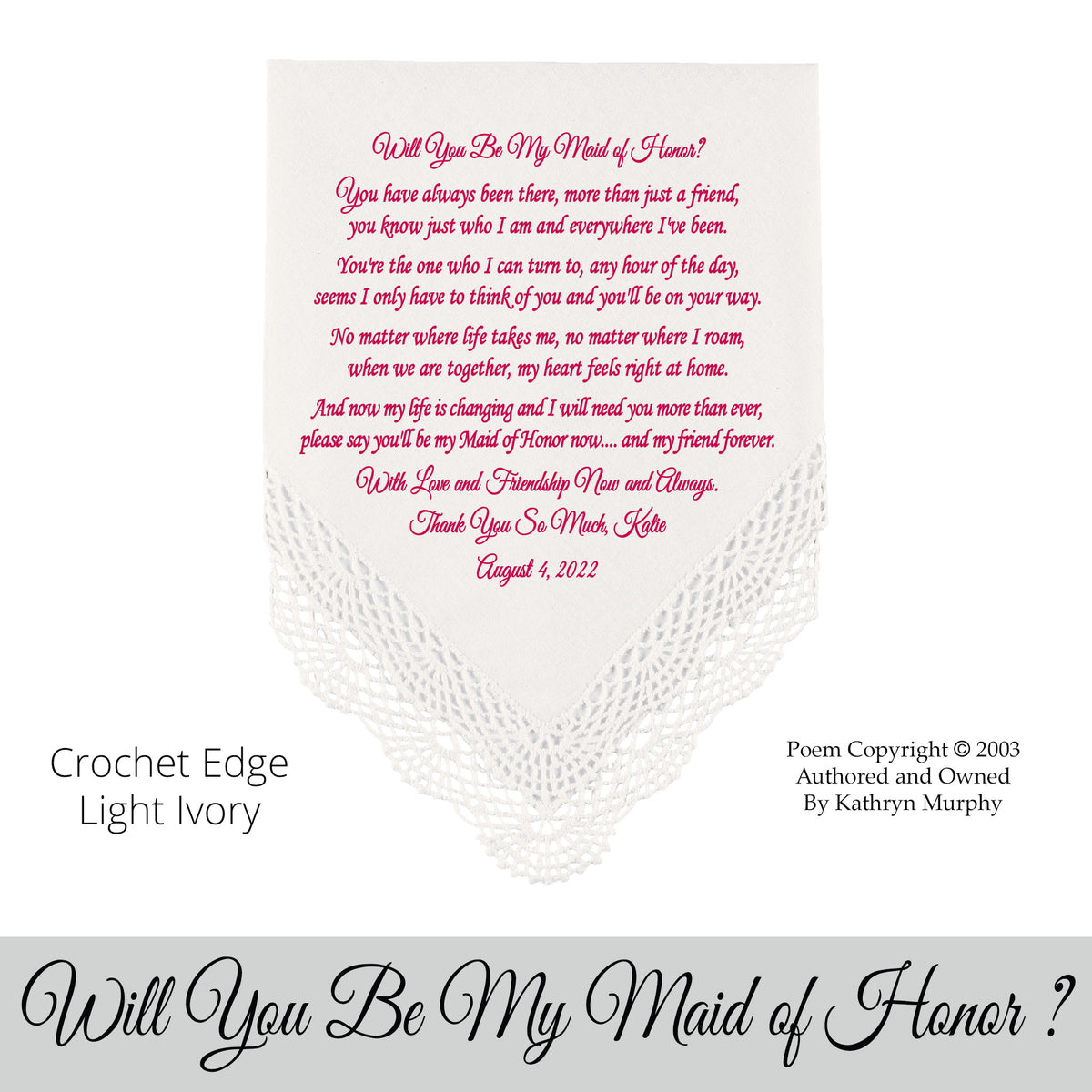 gift for the maid of honor printed wedding hankie 