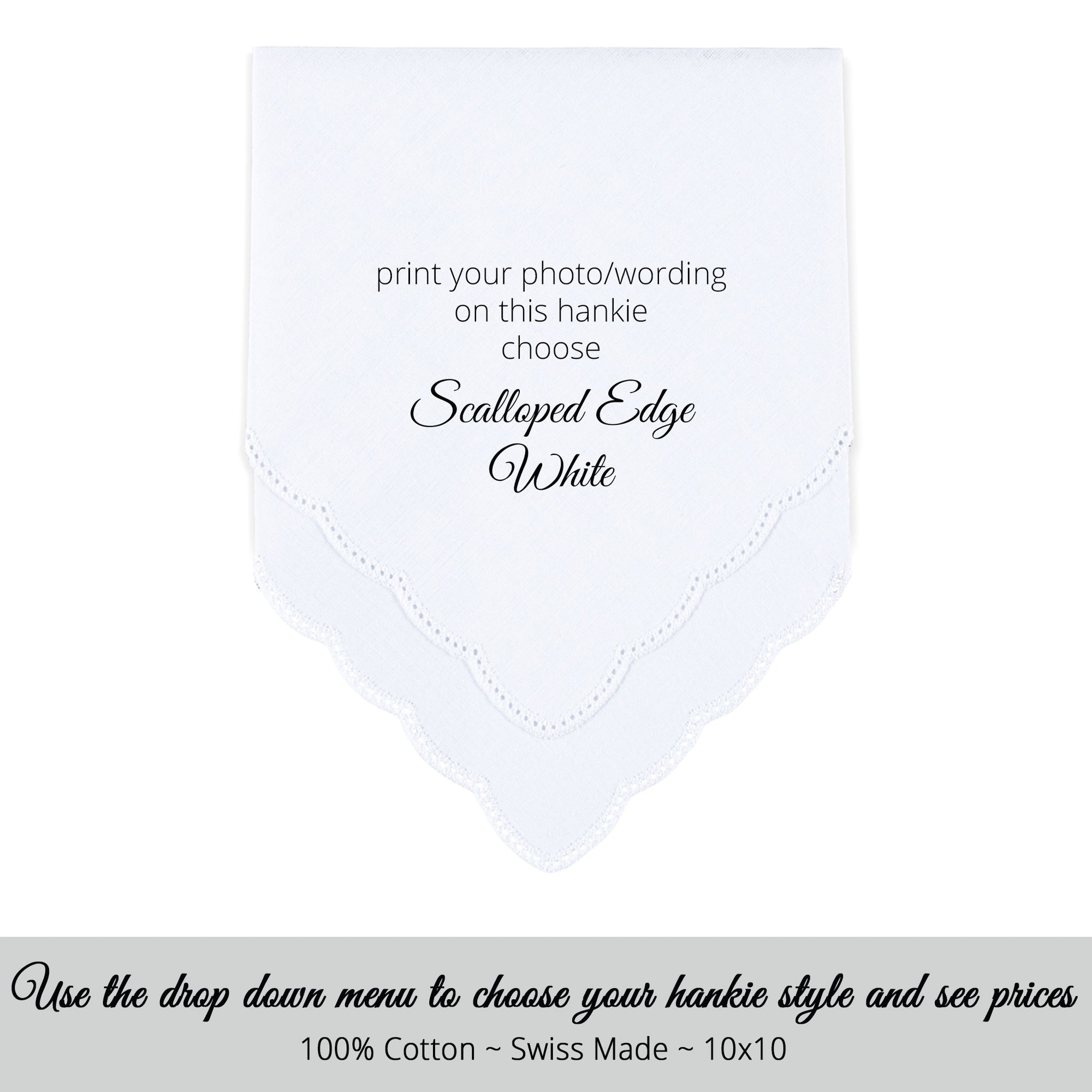 Wedding hankie scalloped edge white personalized wedding handkerchief 