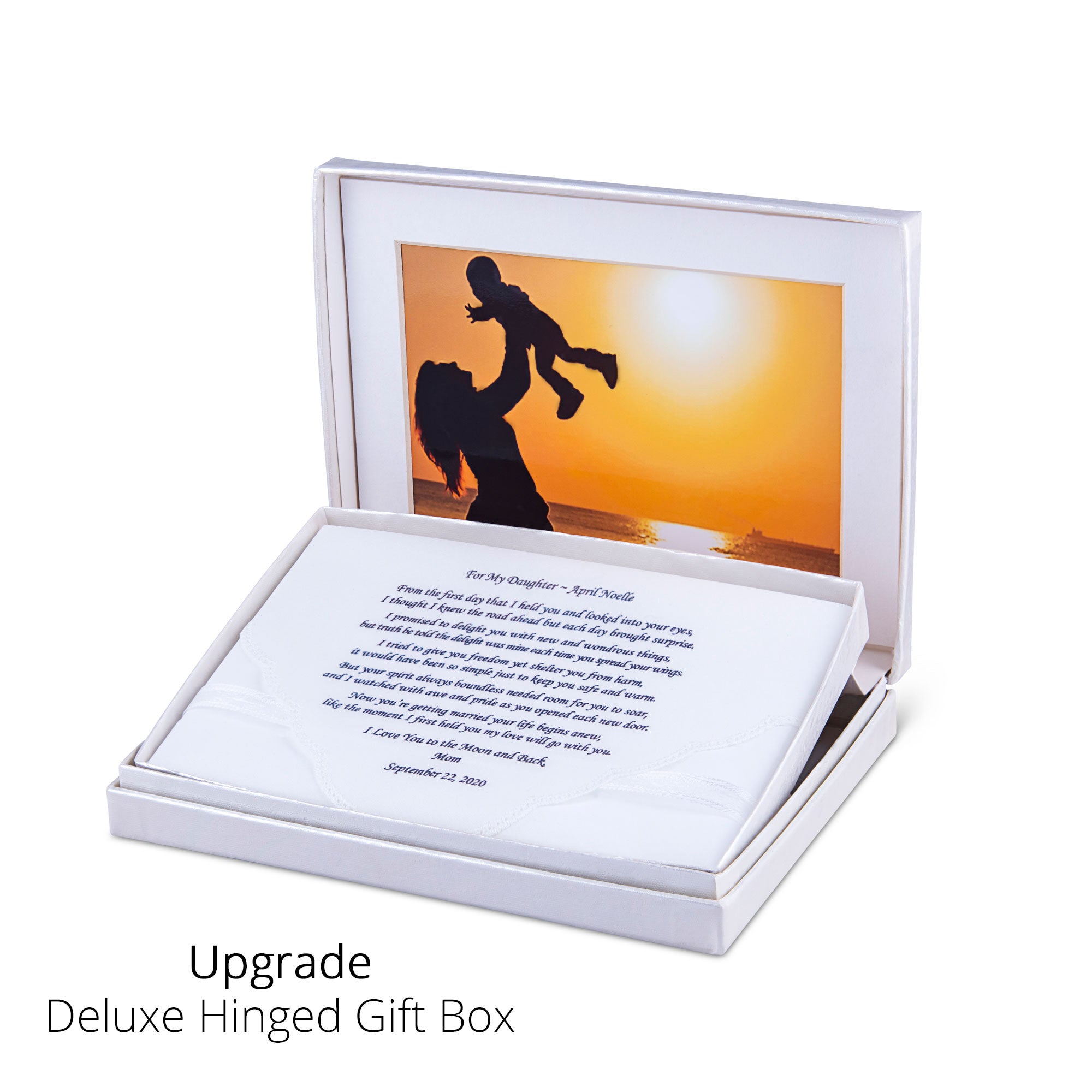 Deluxe hinged gift box for custom printed wedding hankie