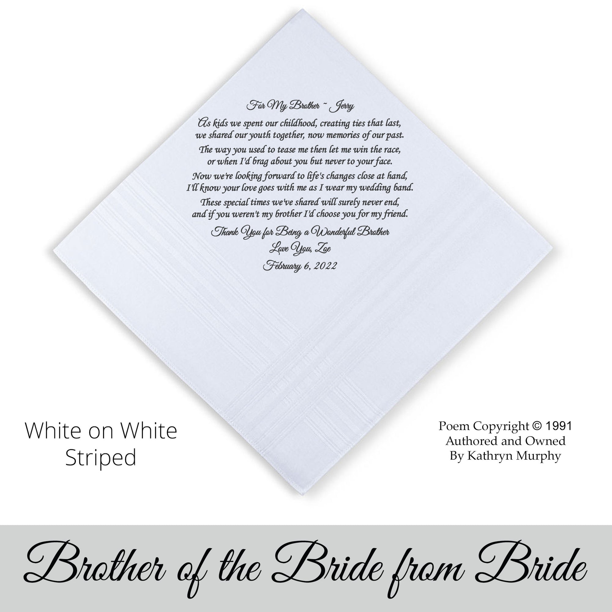gift for the brother of the bride. printed wedding hankie 