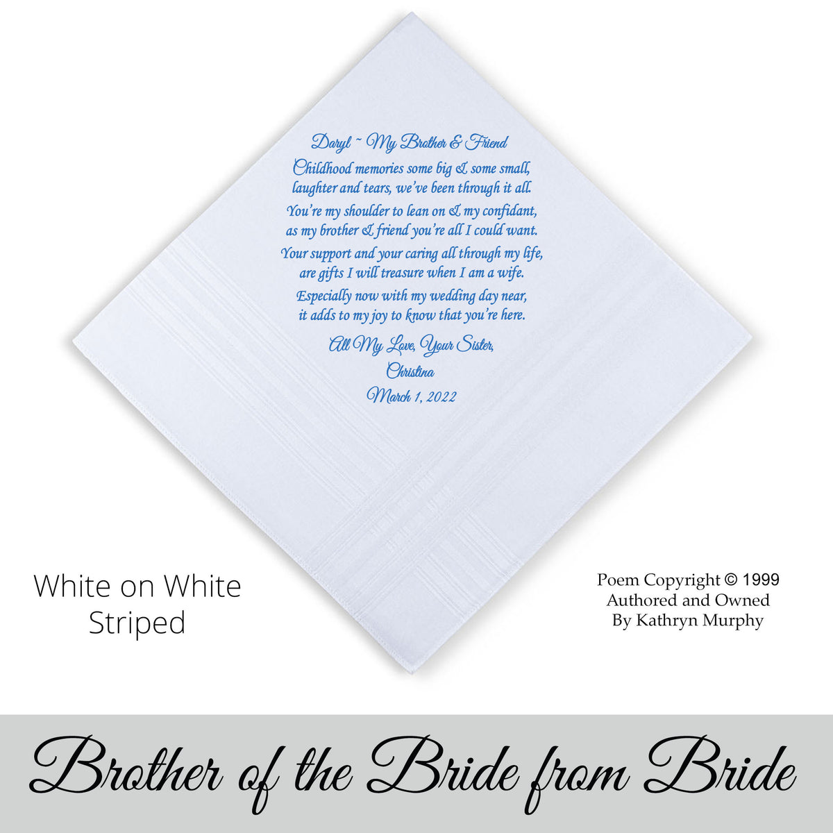 gift for the brother of the bride. printed wedding hankie 