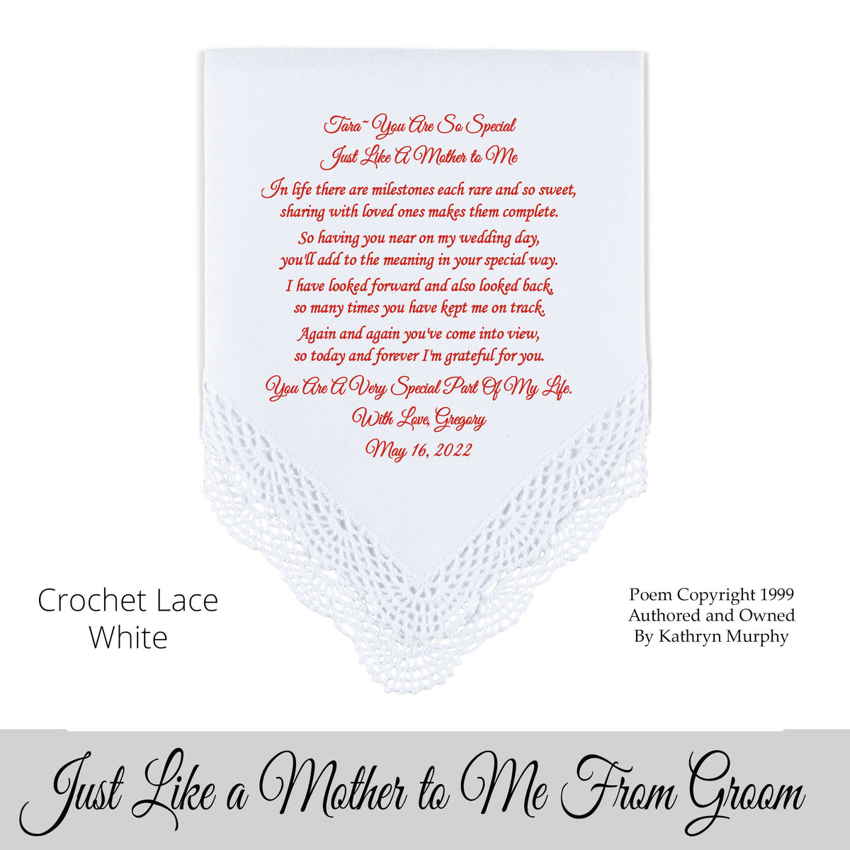 Gift for someone like a mother to the groom poem printed wedding hankie