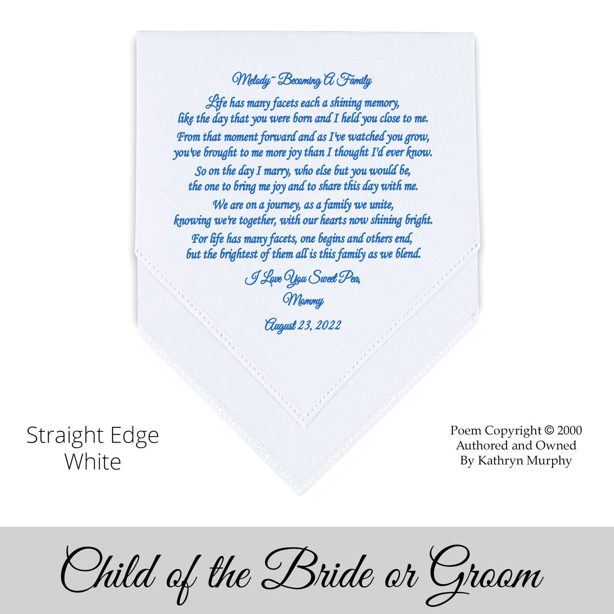 gift for the child of the bride or groom poem printed wedding hankie