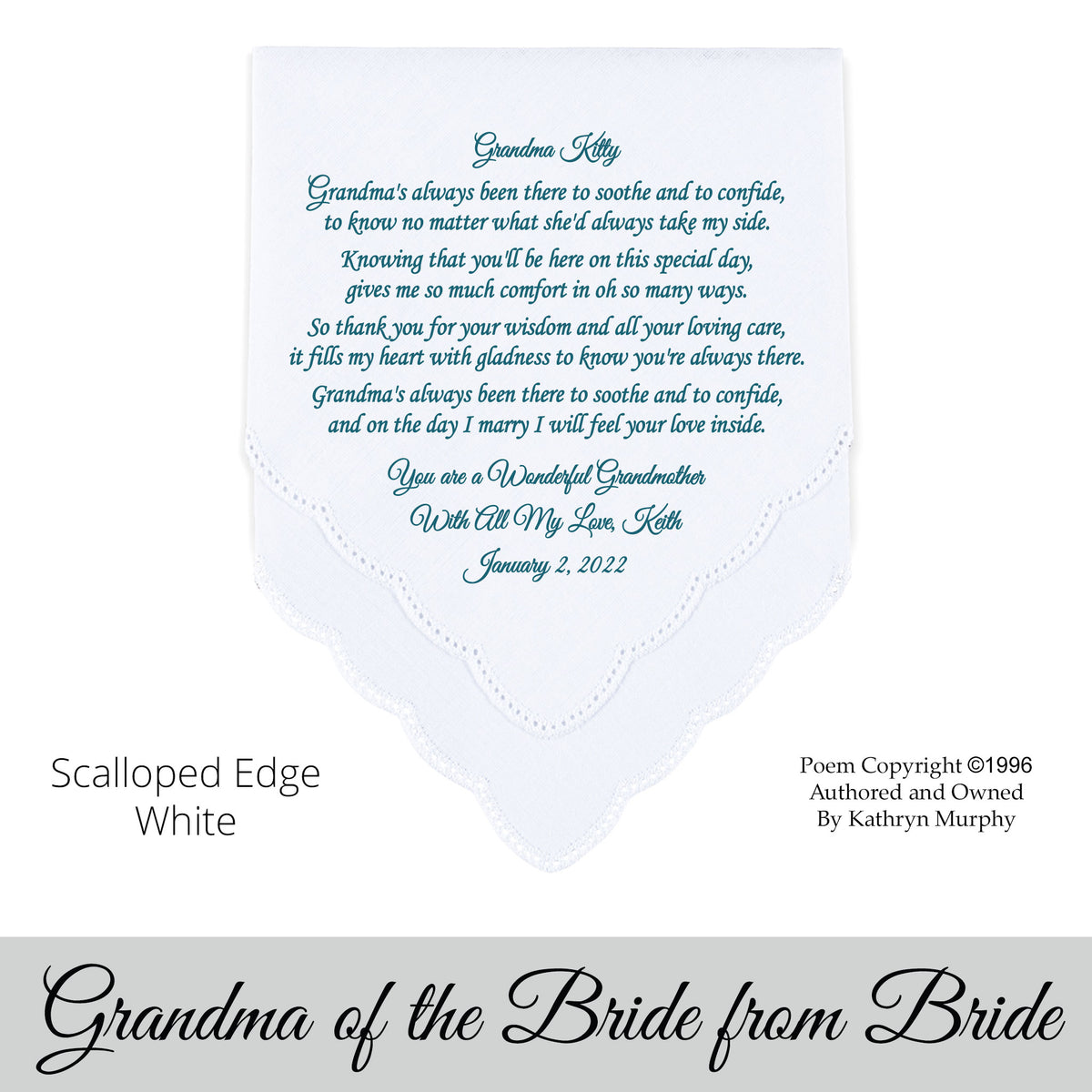 gift for the grandmother of the bride poem printed wedding hankie