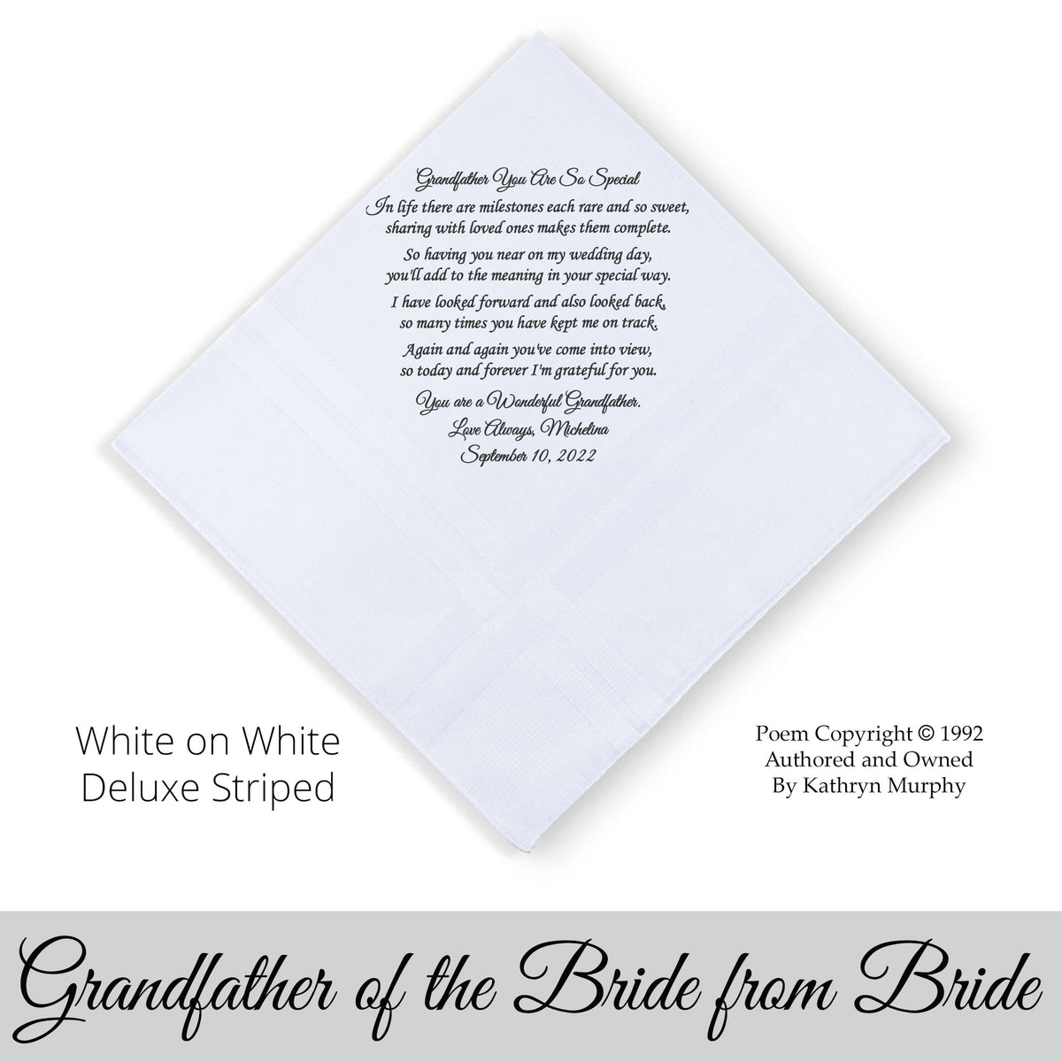 gift for the grandfather of the bride poem printed wedding hankie