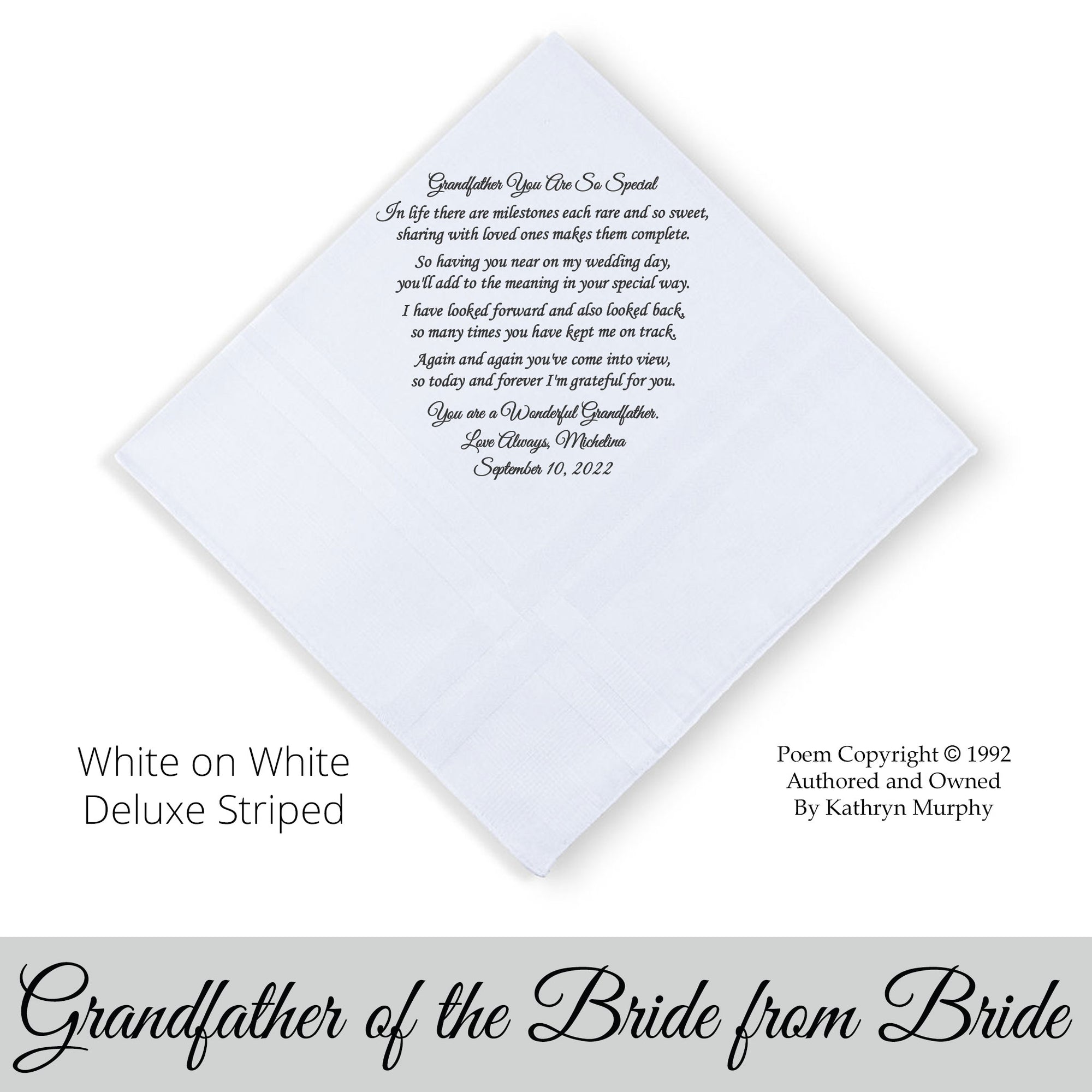 gift for the grandfather of the bride poem printed wedding hankie