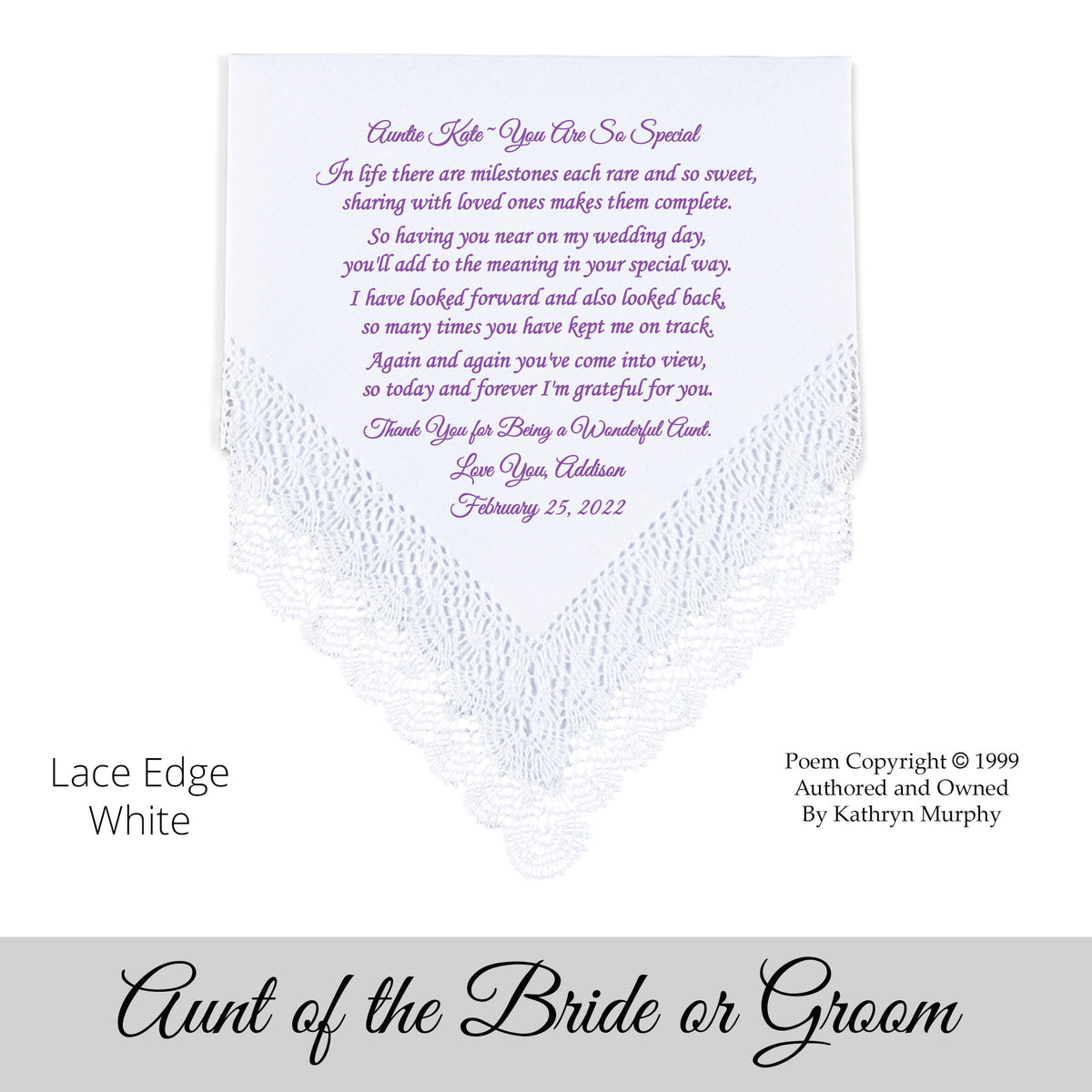 Gift for the aunt of the bride Poem printed hankie &quot;You are so special&quot;