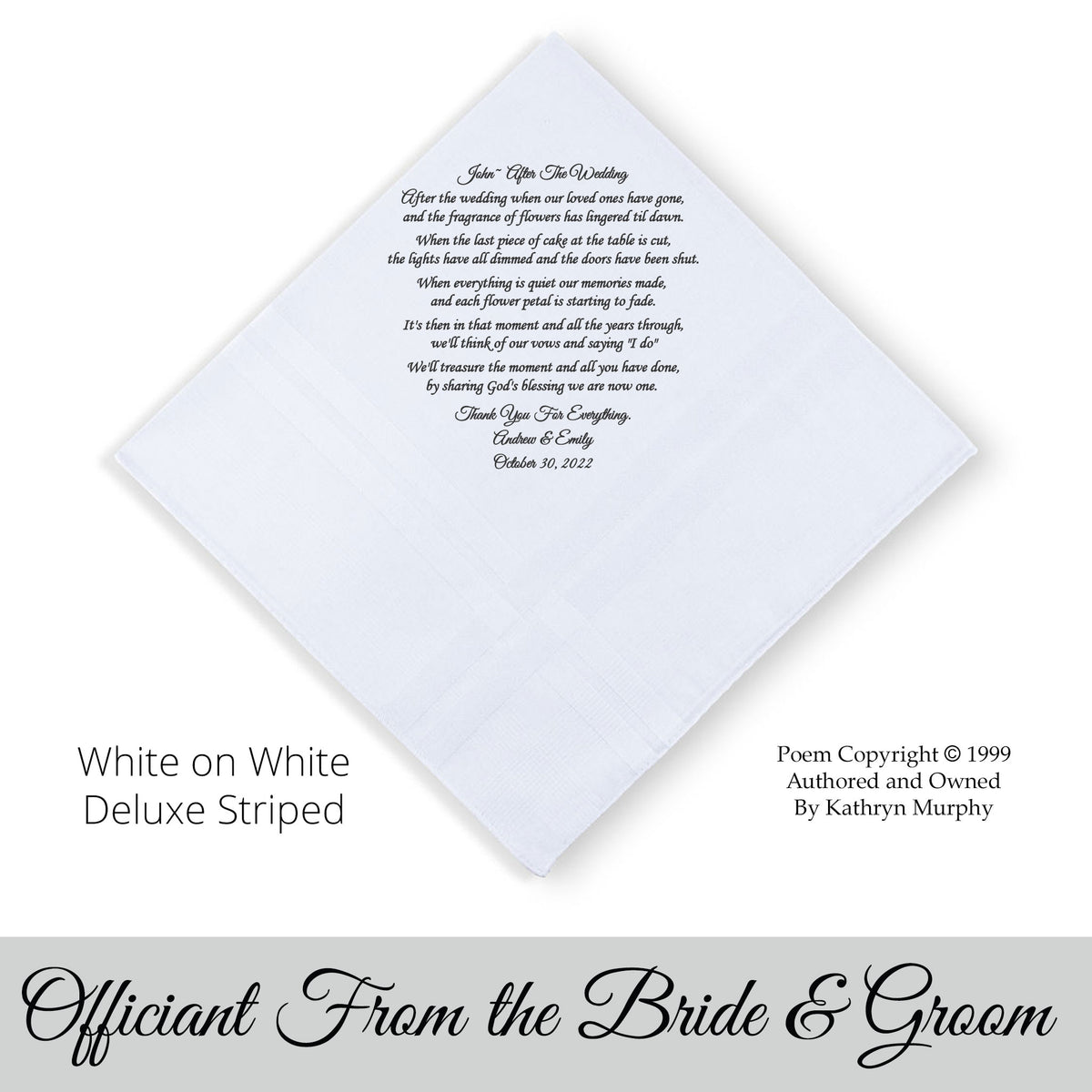 gift for the officiant poem printed wedding hankie