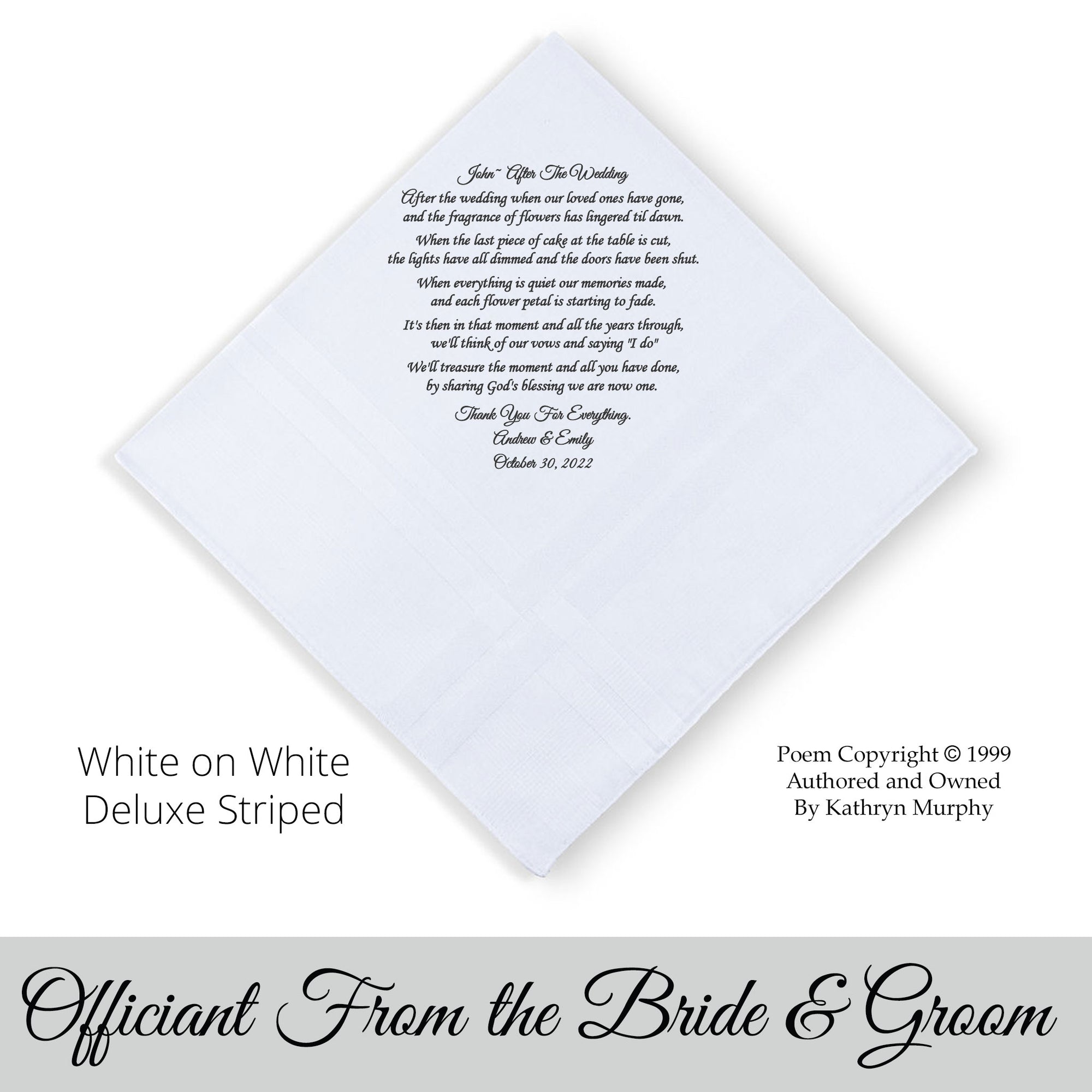 gift for the officiant poem printed wedding hankie