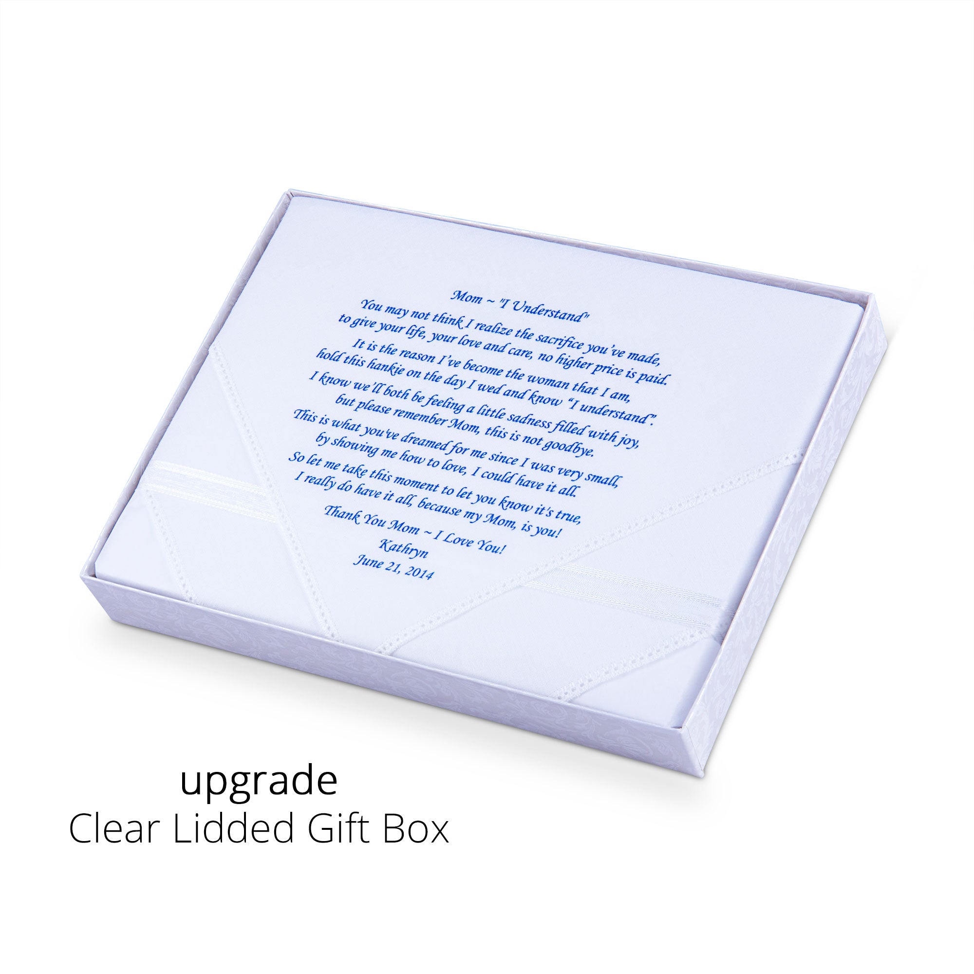 Clear lid gift box for poem printed wedding handkerchief