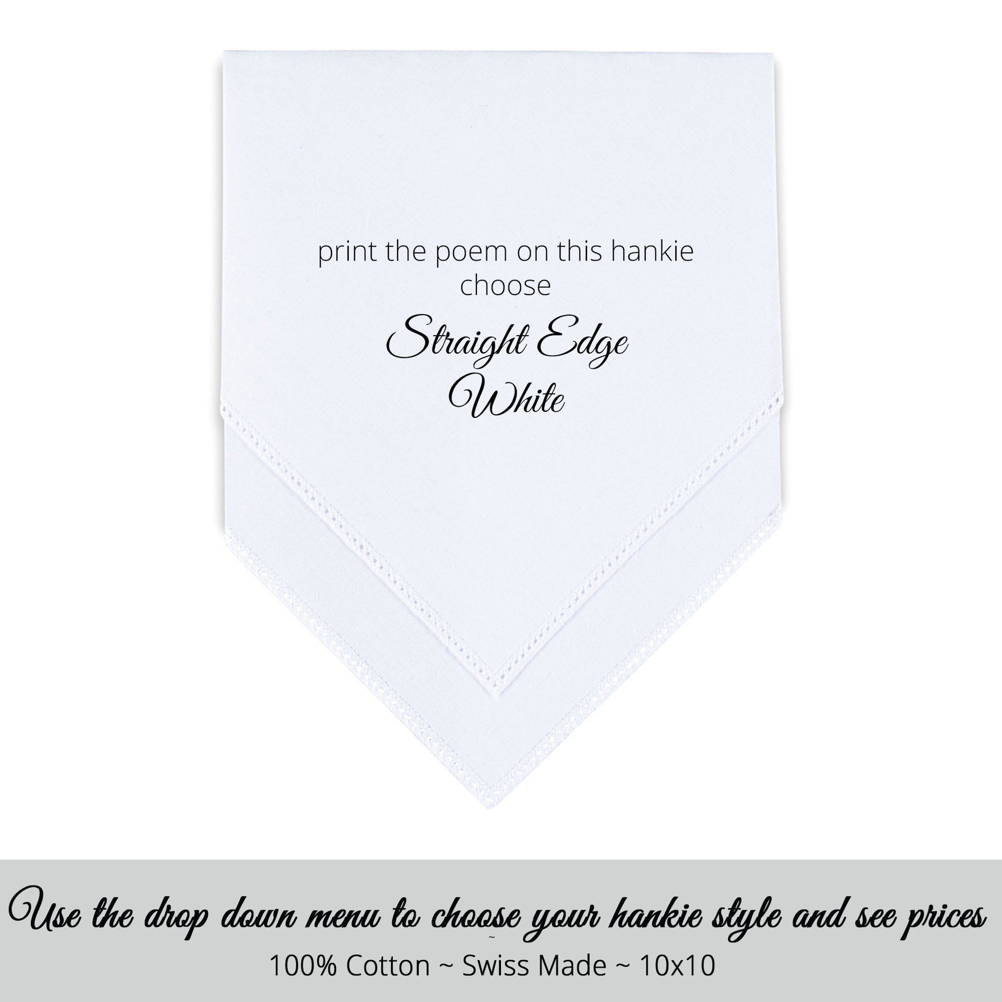 Wedding Handkerchief white straight edge personalized wedding handkerchief for the godmother