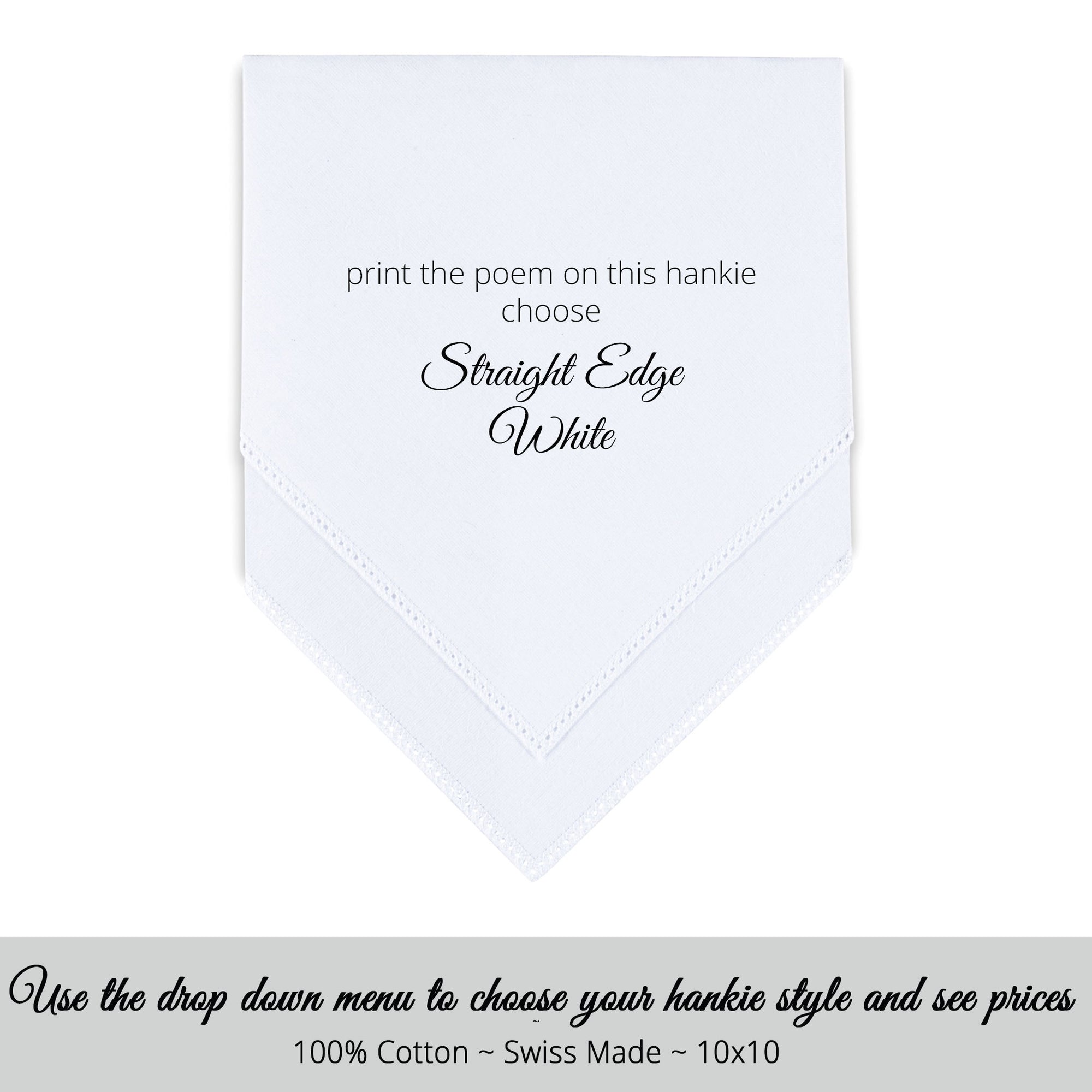 Straight edge white personalized wedding handkerchief for the stepmother of the groom