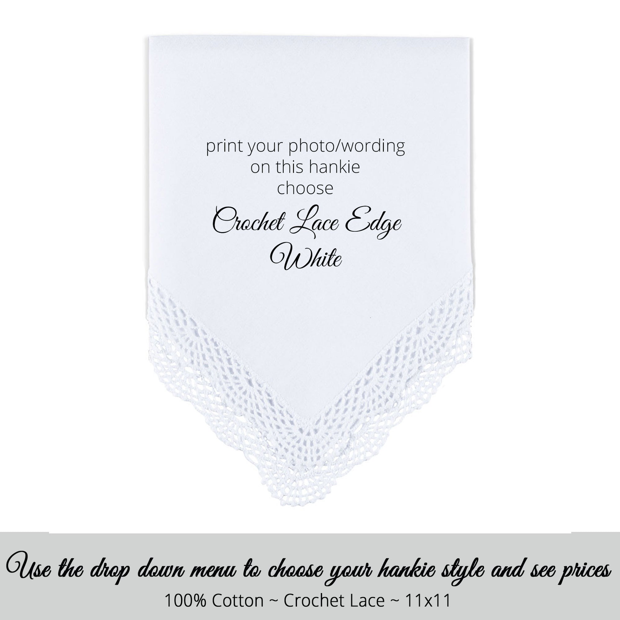 Gay Wedding Feminine Hankie style white crochet lace edge personalized