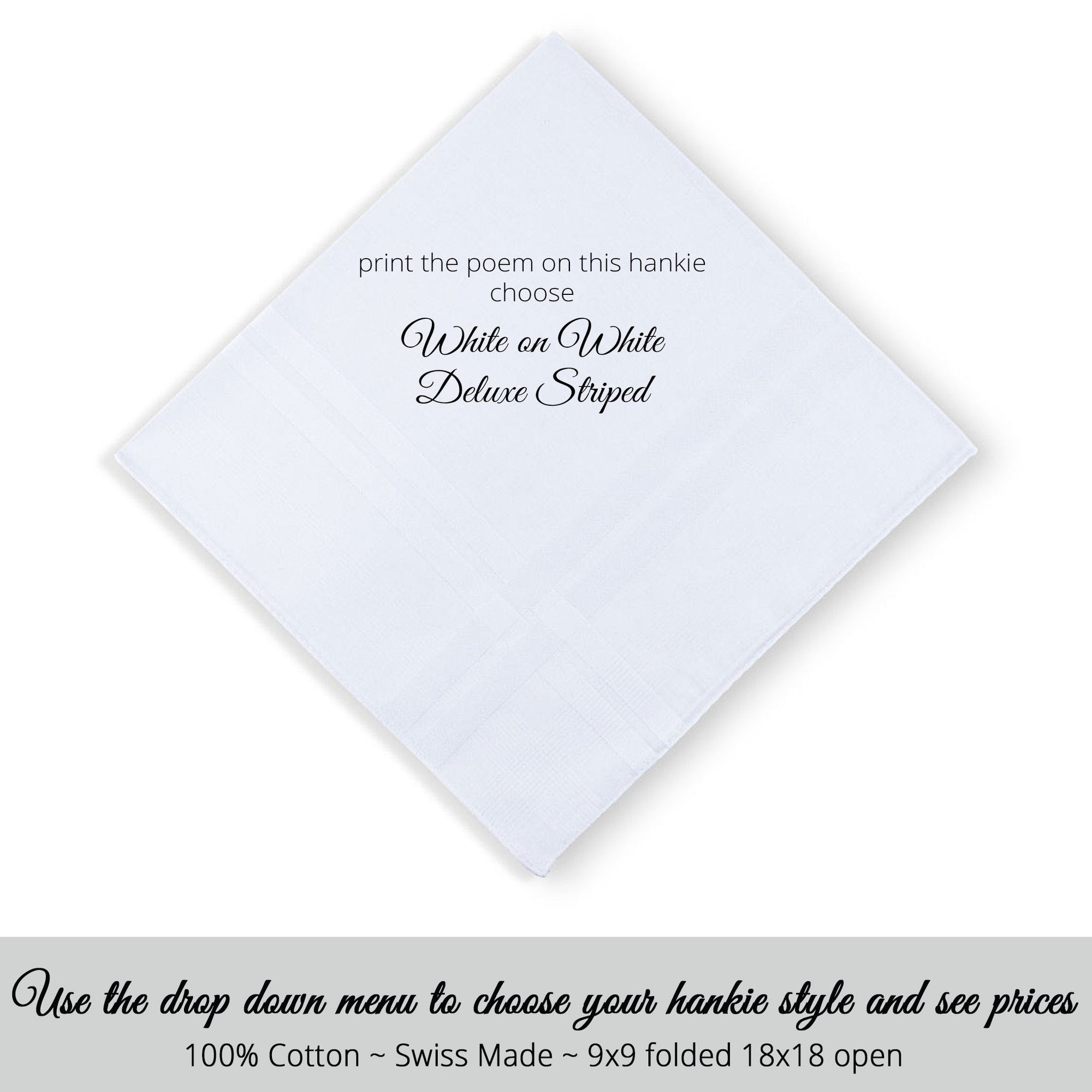 Father of the Bride Gift.  Masculine Hankie style Swiss made deluxe striped for poem printed hankie
