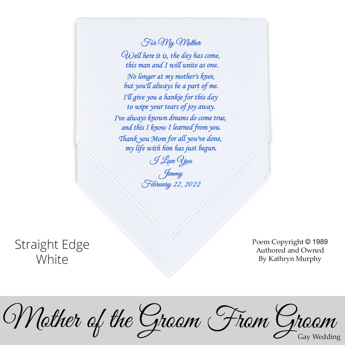 Gay Wedding Gift for the mother of the groom poem printed wedding hankie