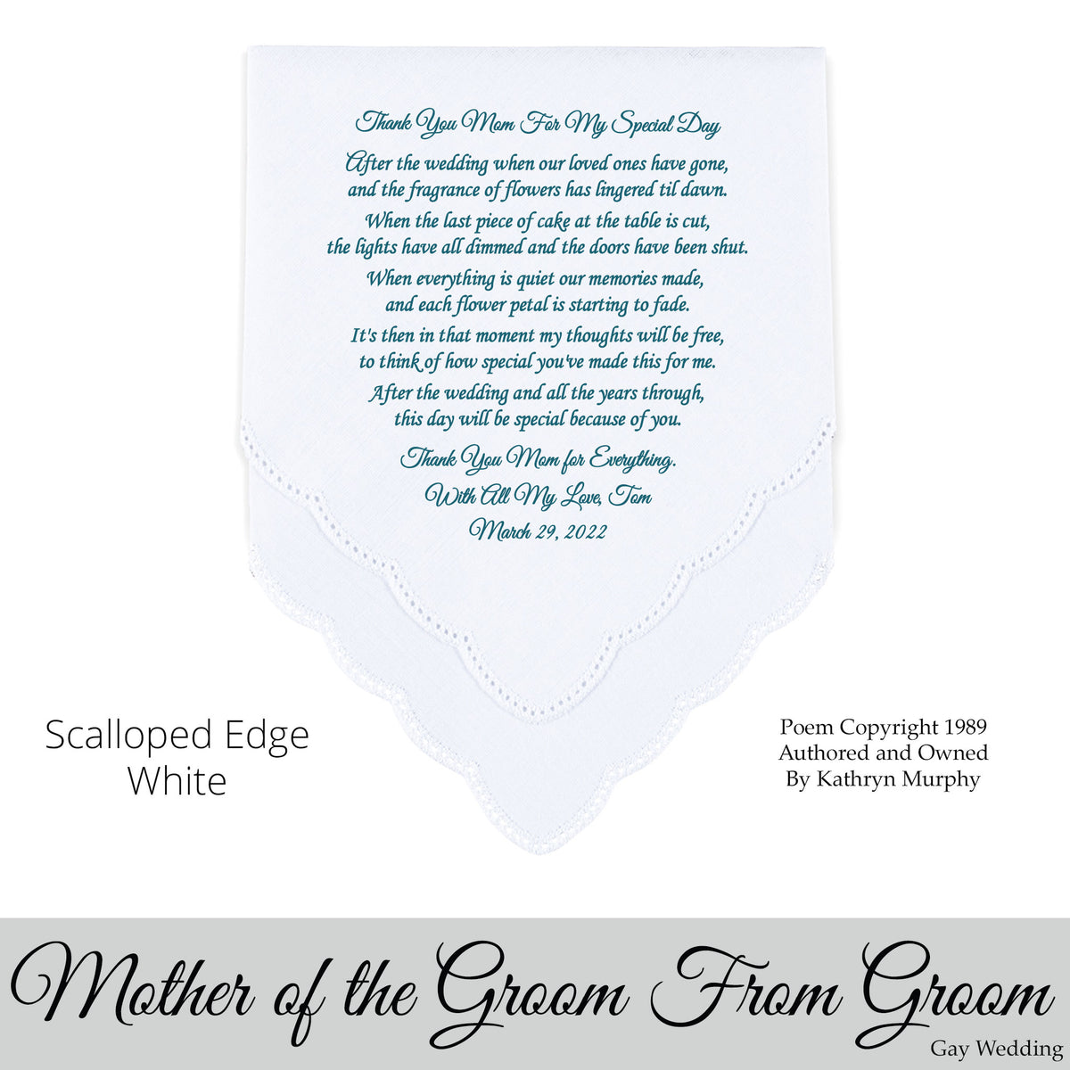 Gay Wedding Gift for the mother of the groom poem printed wedding hankie