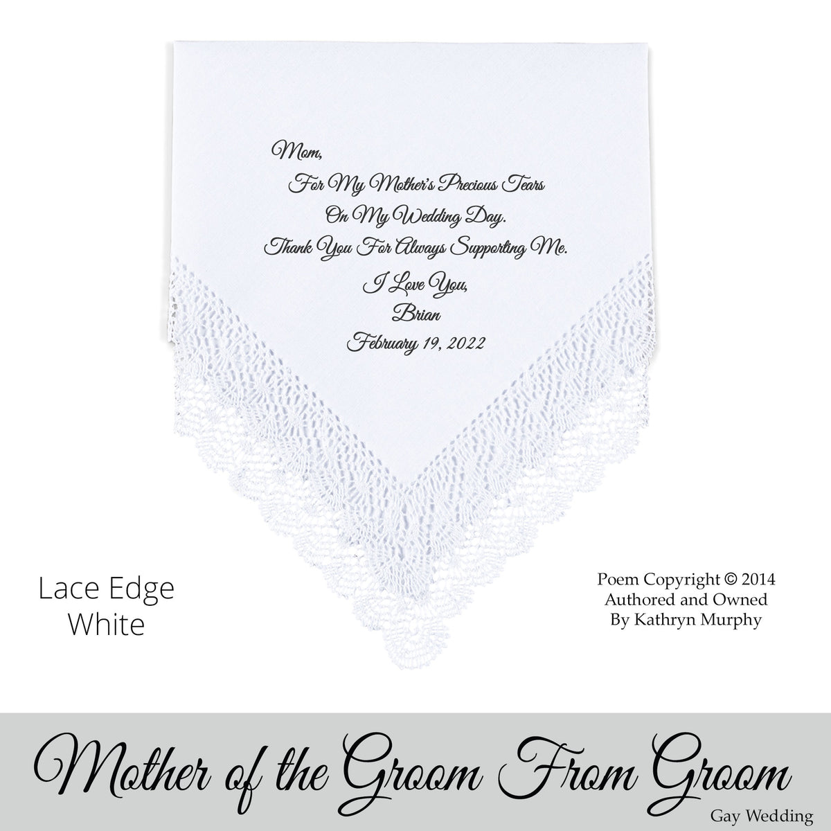 Gay Wedding Gift for the Mother of the groom poem printed wedding hankie
