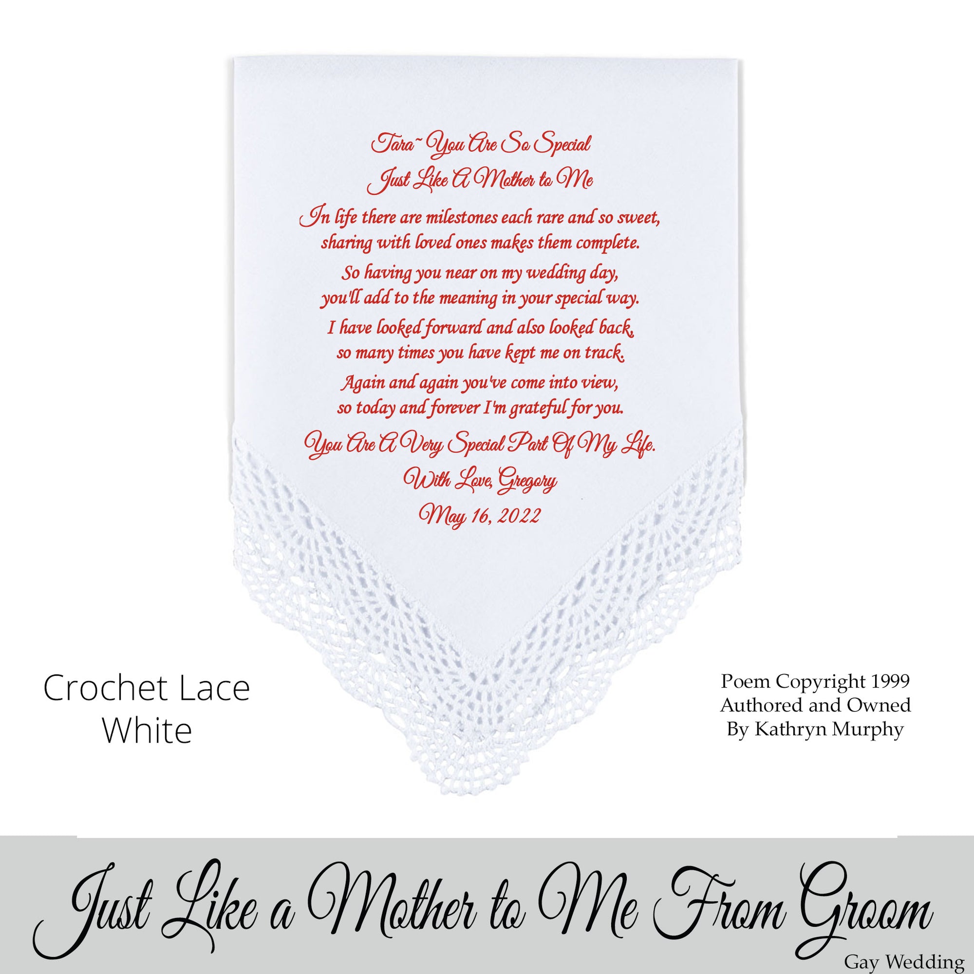 Gay Wedding Gift for the someone like a mother of the groom poem printed wedding hankie