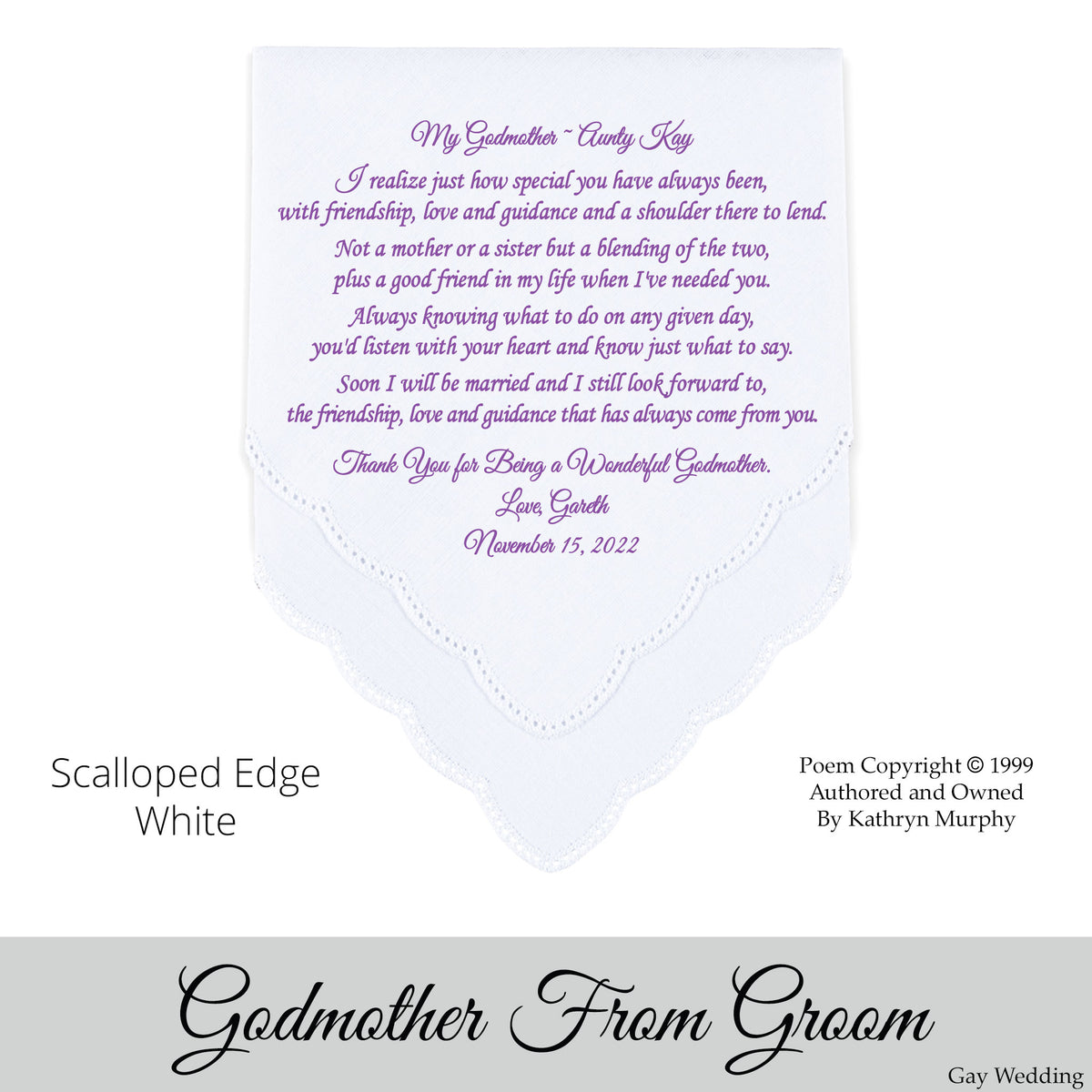 Gay Wedding Gift for the Godmother of the Groom poem printed wedding hankie