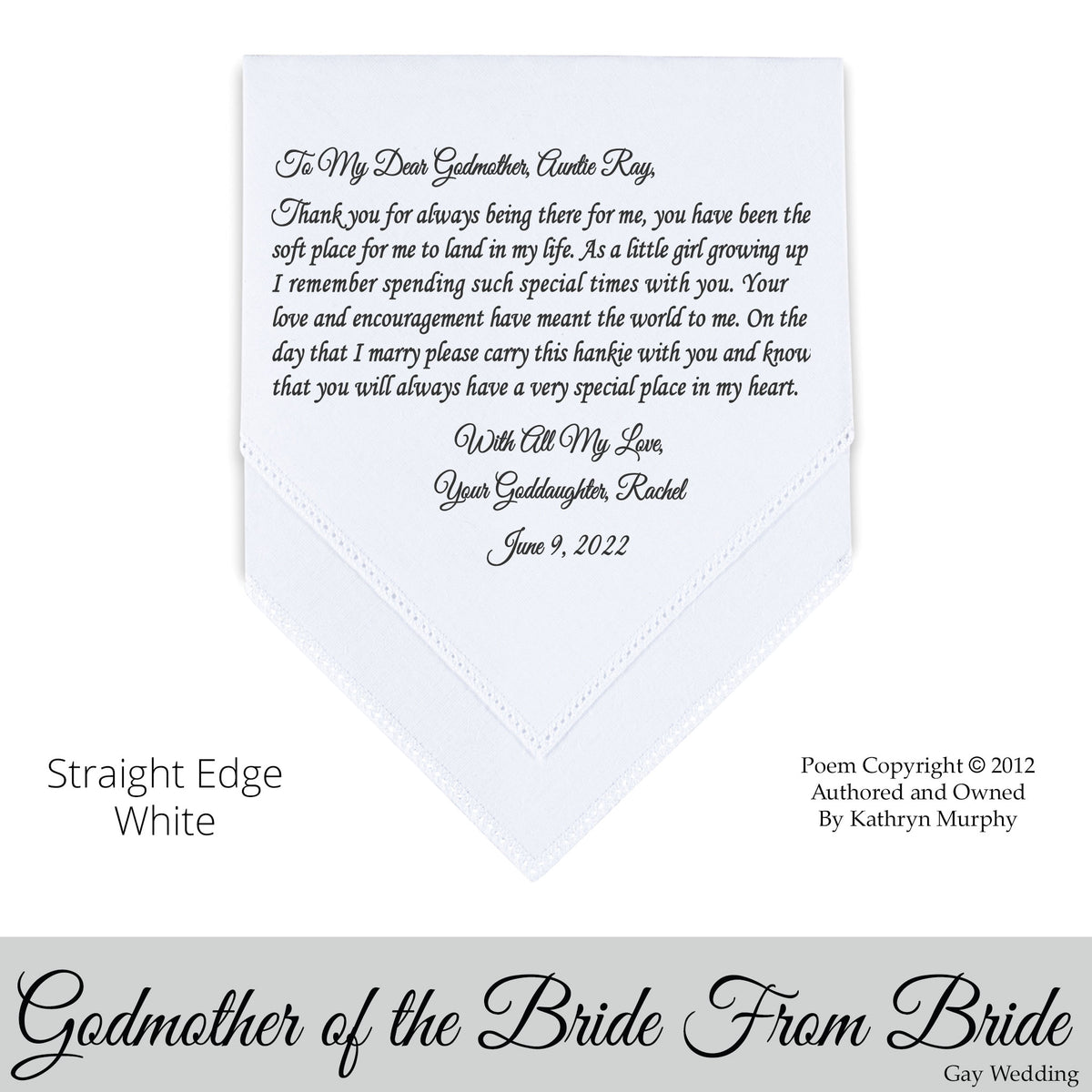 Gay Wedding Gift for the Godmother of the Bride poem printed wedding hankie