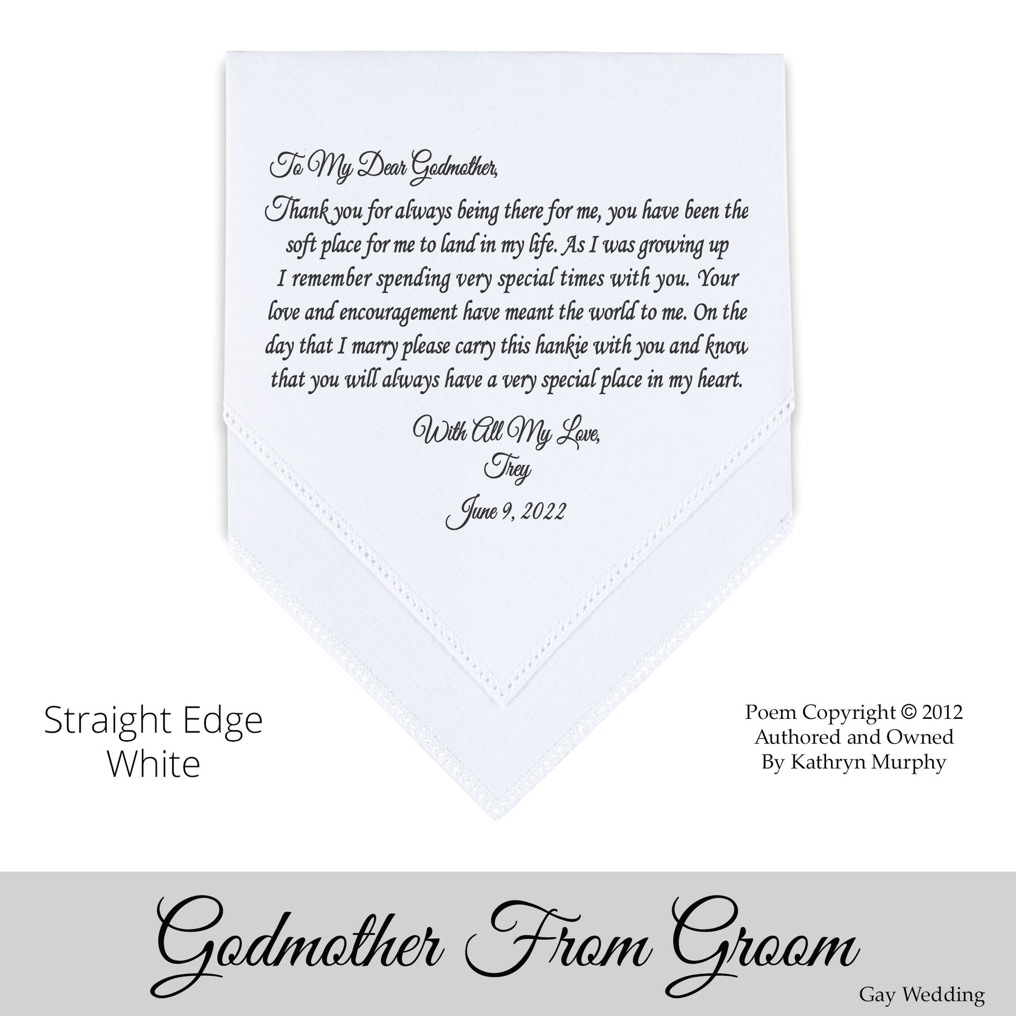 Gay Wedding Gift for the Godmother of the Groom poem printed wedding hankie