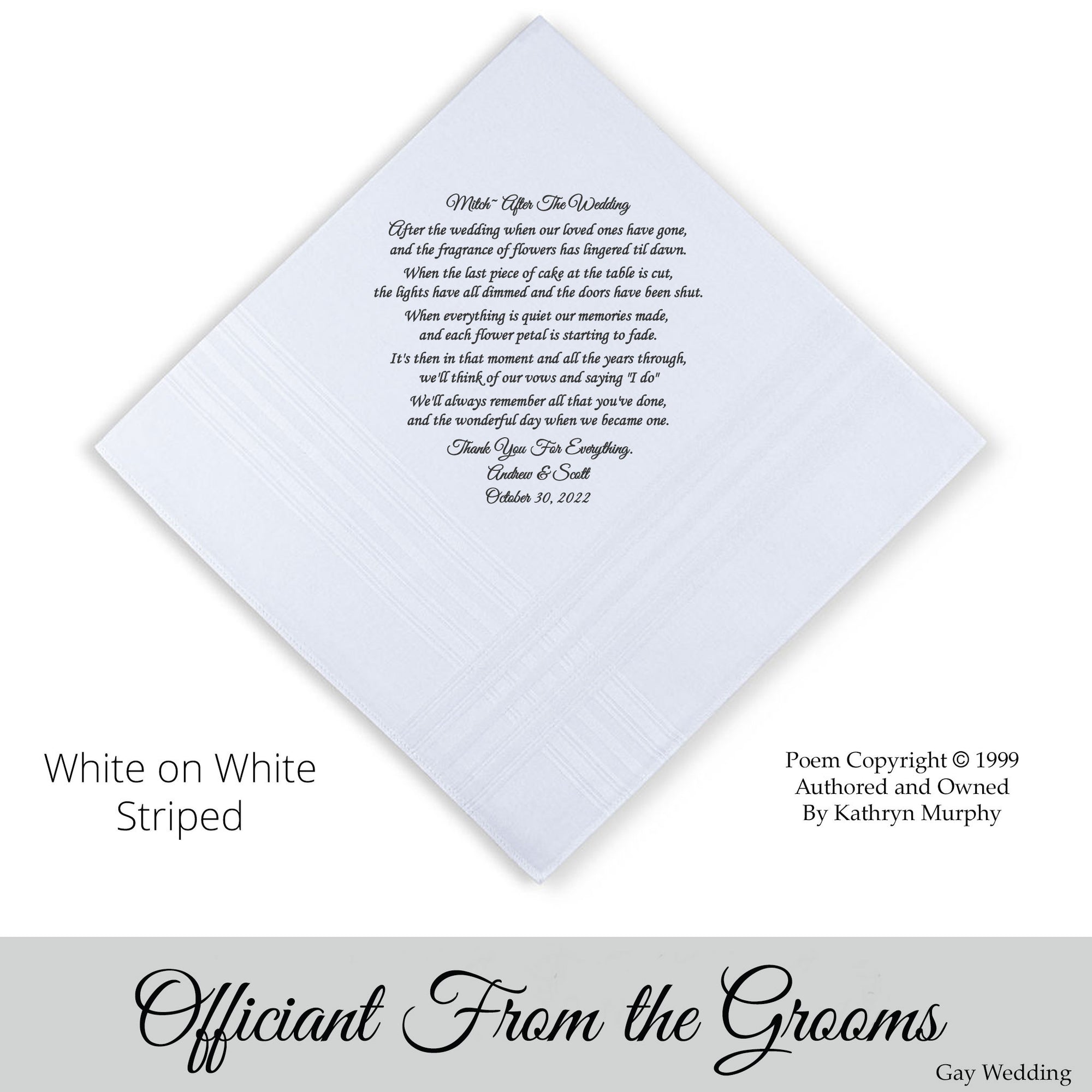 Gay Wedding Gift for the Officiant poem printed wedding hankie