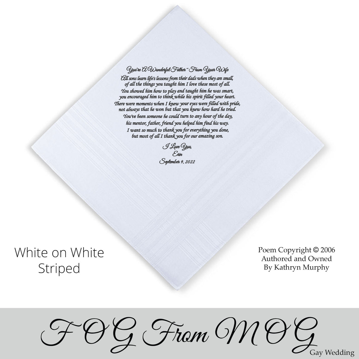 Gay Wedding Gift for the father of the groom poem printed wedding hankie