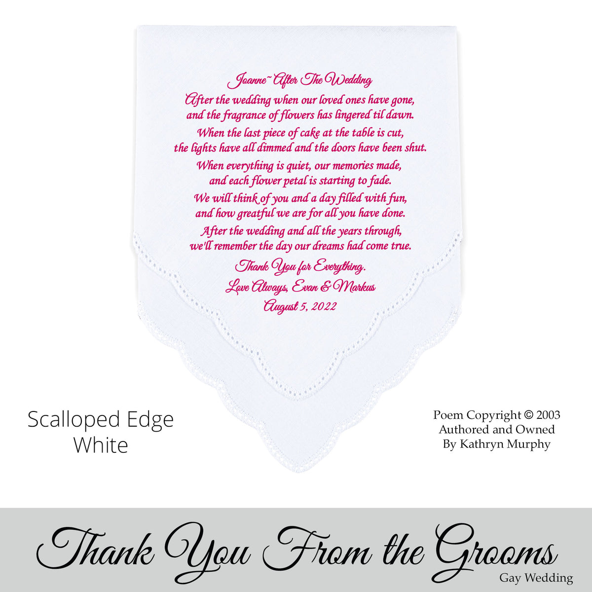 Gay Wedding Gift for a loved one or friend of the groom poem printed wedding hankie