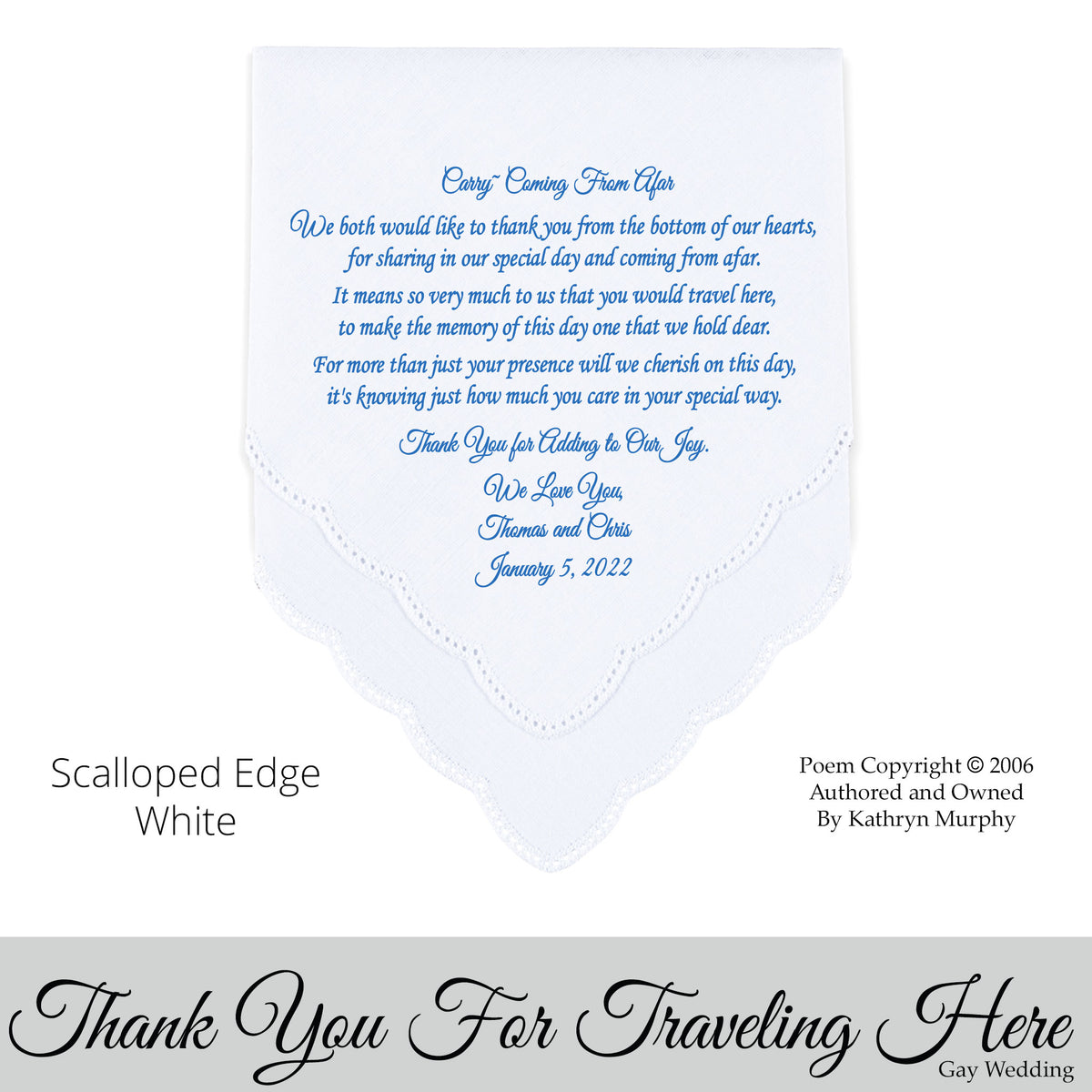 Gay Wedding Gift for a loved one of the groom poem printed wedding hankie