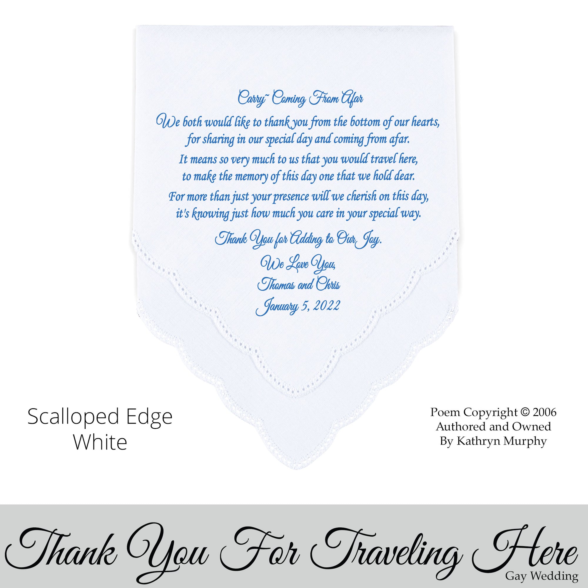 Gay Wedding Gift for a loved one of the groom poem printed wedding hankie